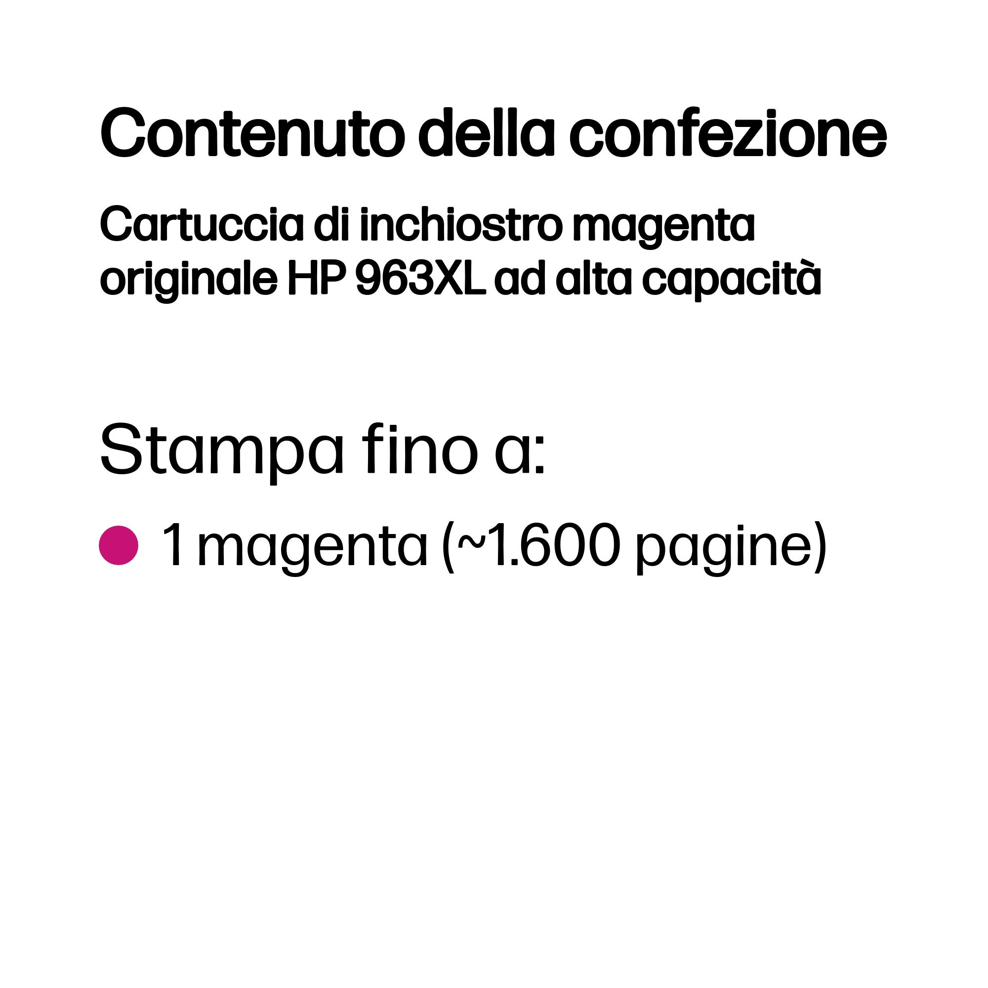 Testo sulla cartuccia magenta e la sua capacità di stampa.