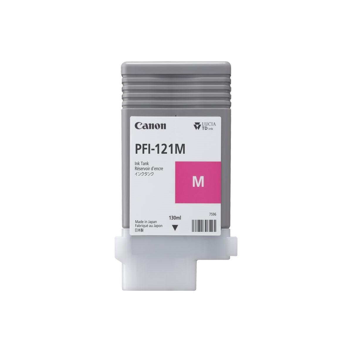 Wkład atramentowy Canon, szary i różowy. Czyta PFI-121M. Zawiera 130 ml tuszu.