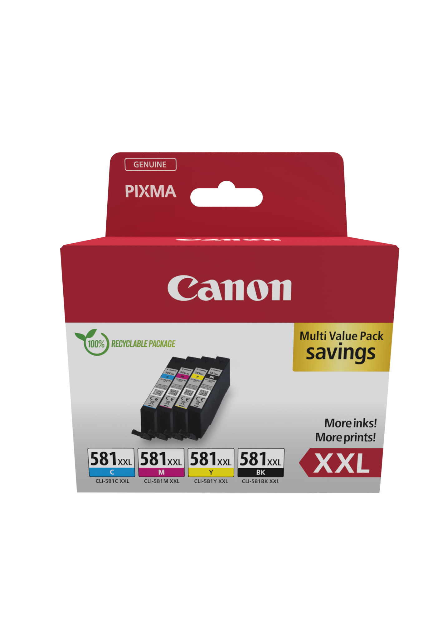 Wkłady atramentowe Canon Pixma multi-pack w czerwonym pudełku.