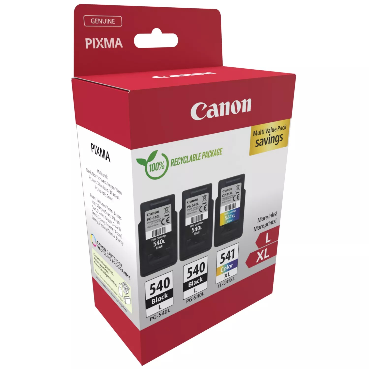 Canon Tintenpatronenbox mit drei Tintenpatronen. Schwarz, Schwarz und Farbe.