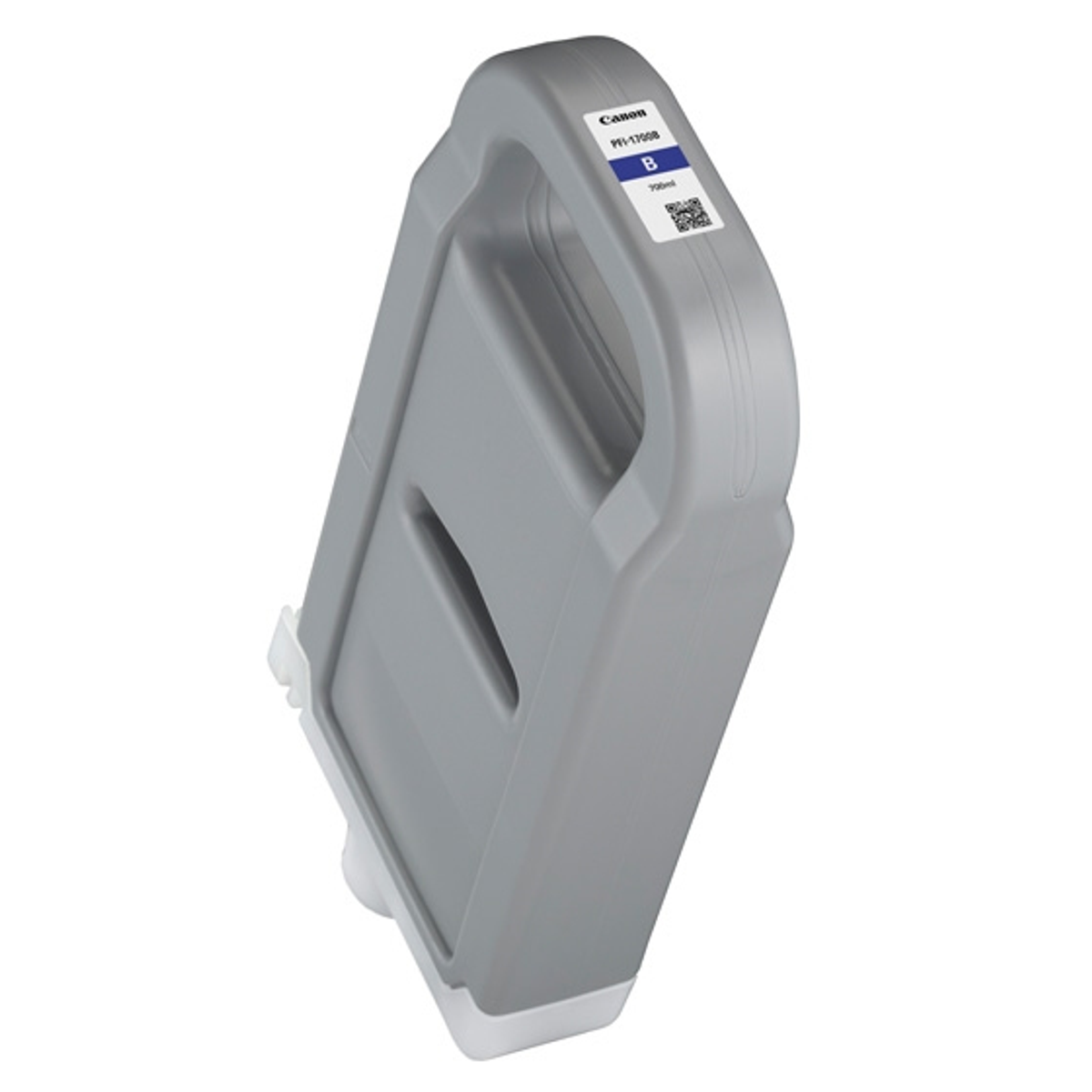 Canon grijze inktcartridge, grijs lichaam met handvat en productdetails.