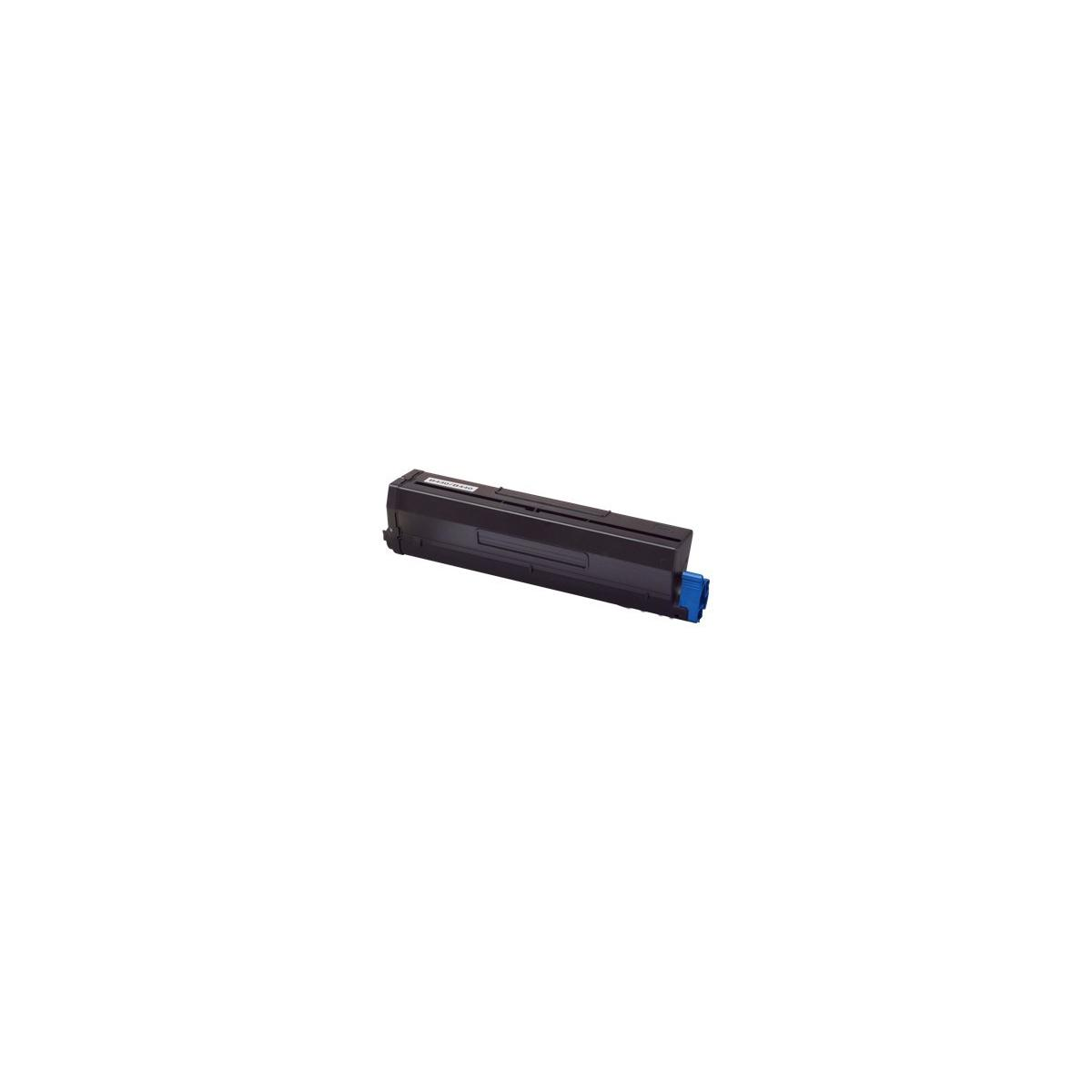 Cartuccia toner nera e blu su bianco. Lo sfondo è bianco semplice.