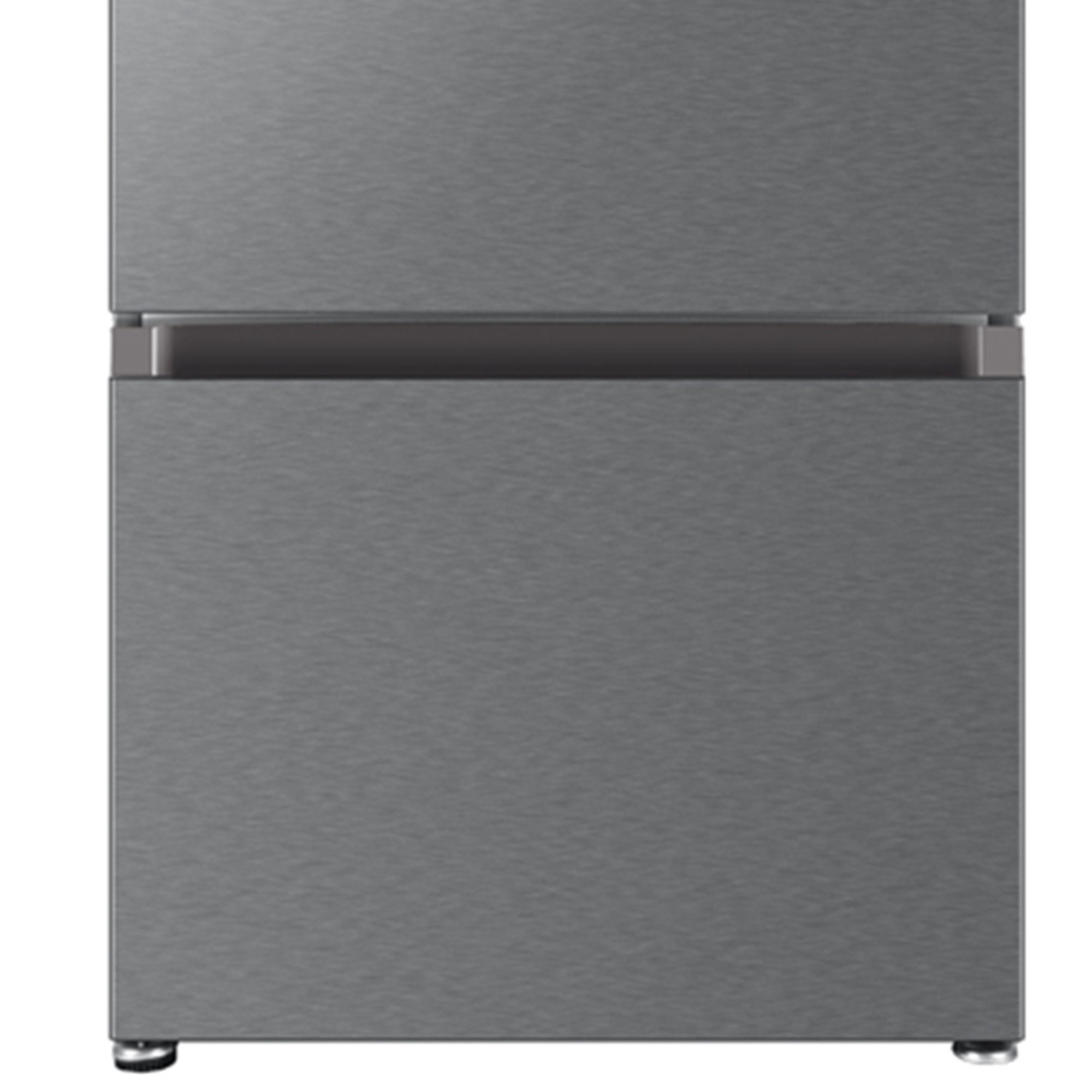 Un frigorifero grigio a due porte con finitura in acciaio inox.