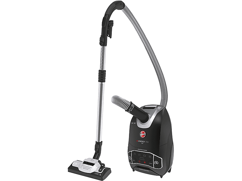 HOOVER HE720PET 011 Zylinder-Vakuum Bodenstaubsauger, maximale Leistung: 850 Watt, Luxor Schwarz- Tech Grau)