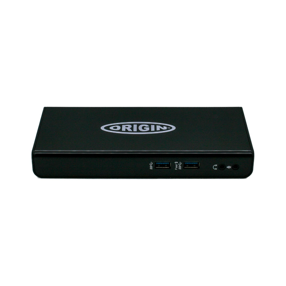 Docking station nera con il nome "ORIGIN" sopra. Diverse porte sono visibili.