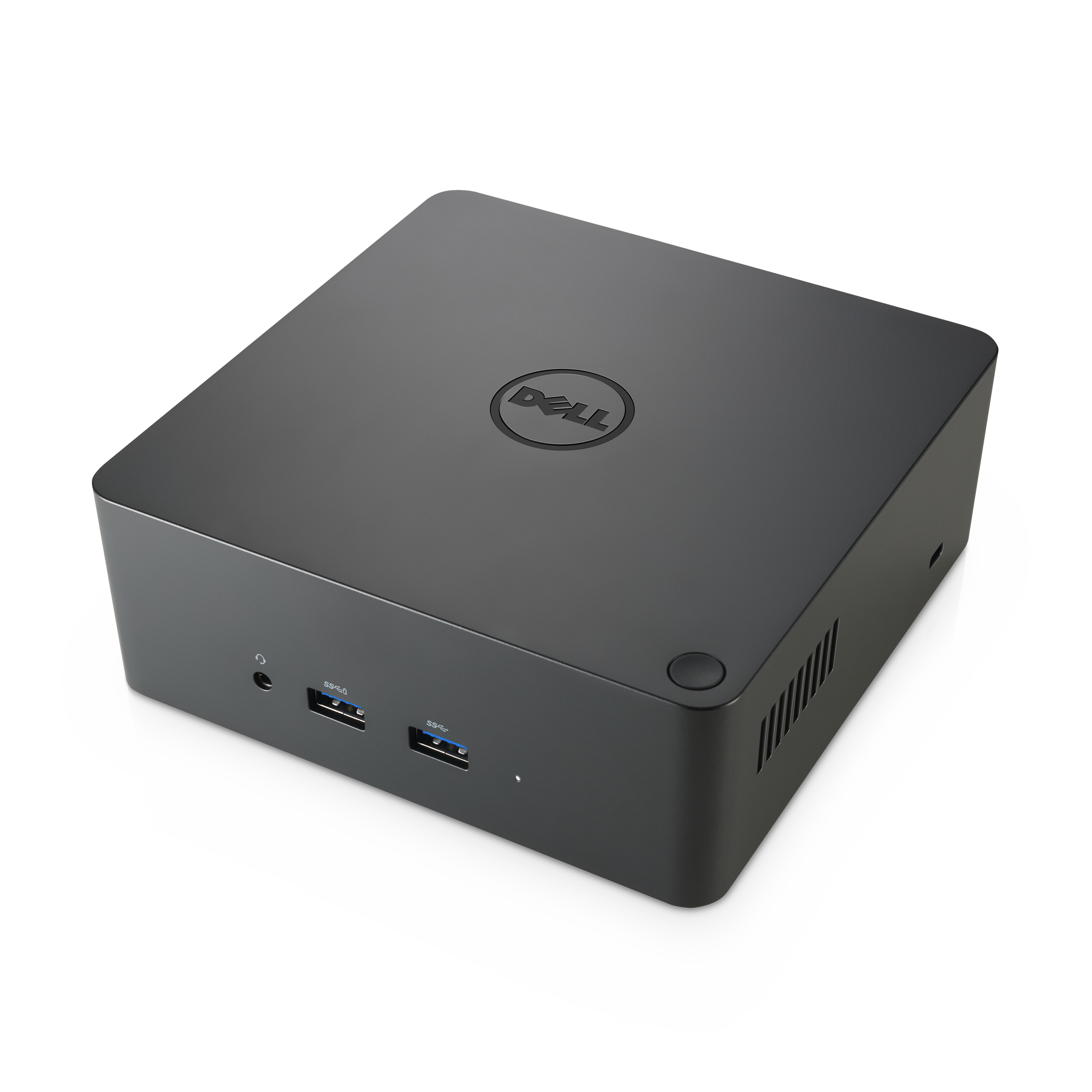 Computer Dell nero. Ha il logo Dell. Ha diverse porte come USB, audio e altro.