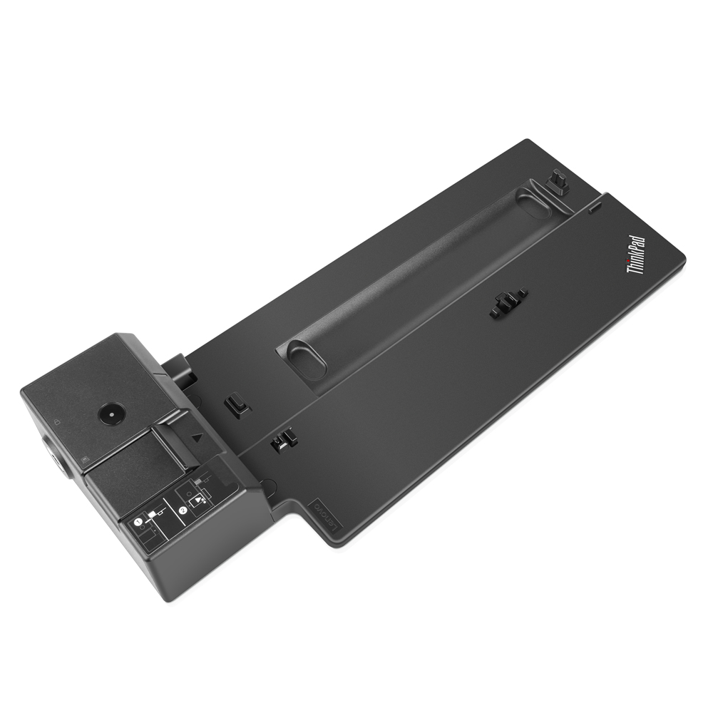 Docking station ThinkPad nera con più porte.