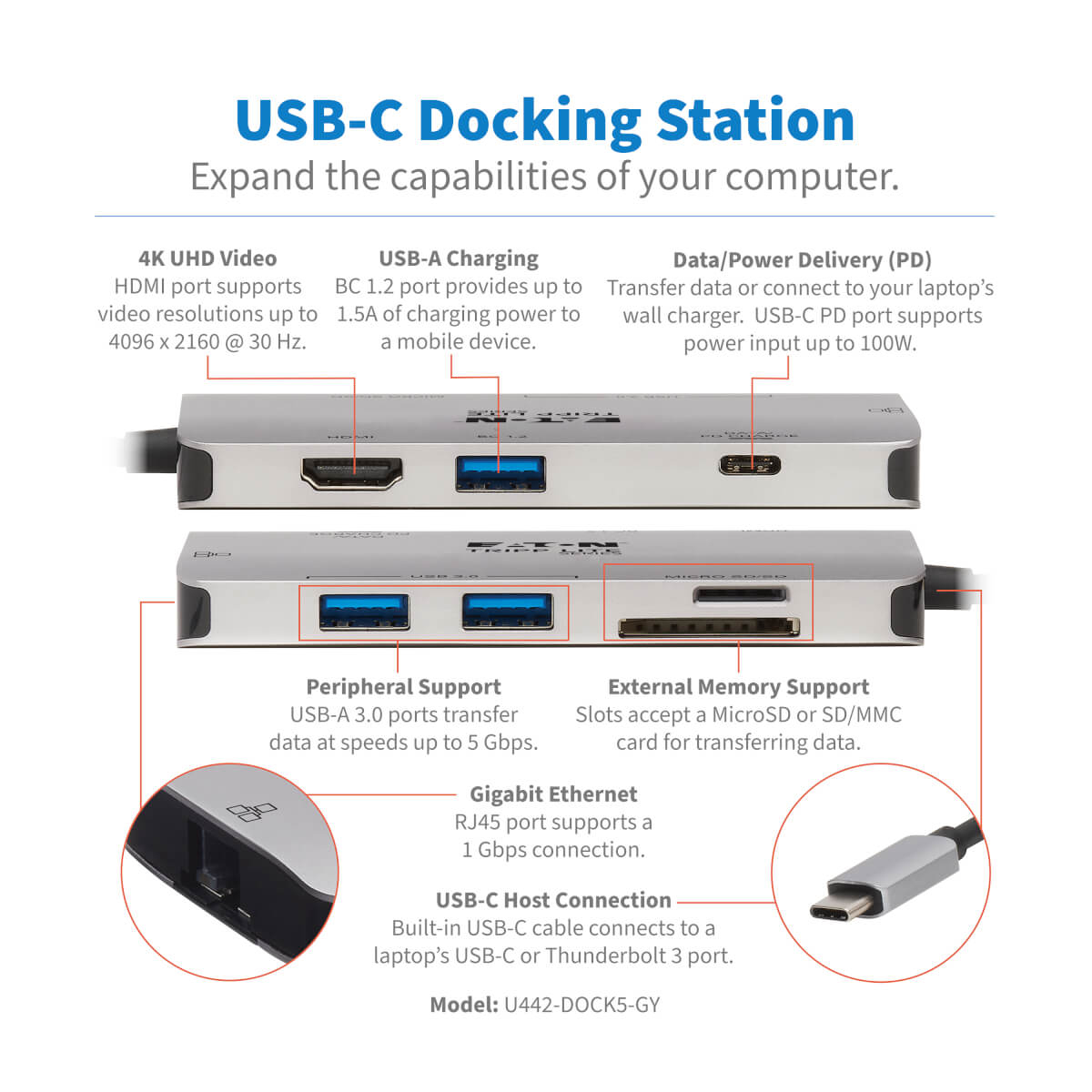 Una persona collega un cavo USB-C a un laptop vicino a una docking station HP nera.