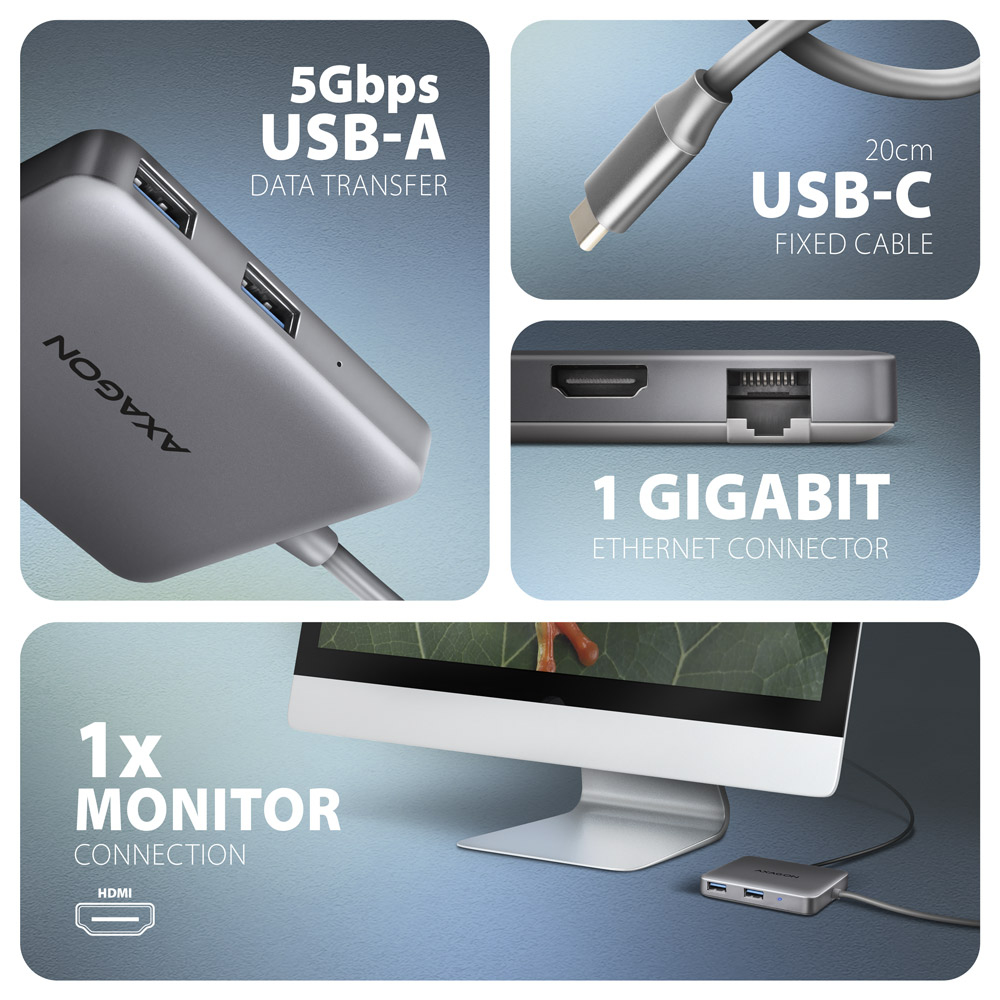 Immagine che mostra un hub USB con varie porte e un monitor. Il testo indica il trasferimento dati e il collegamento.