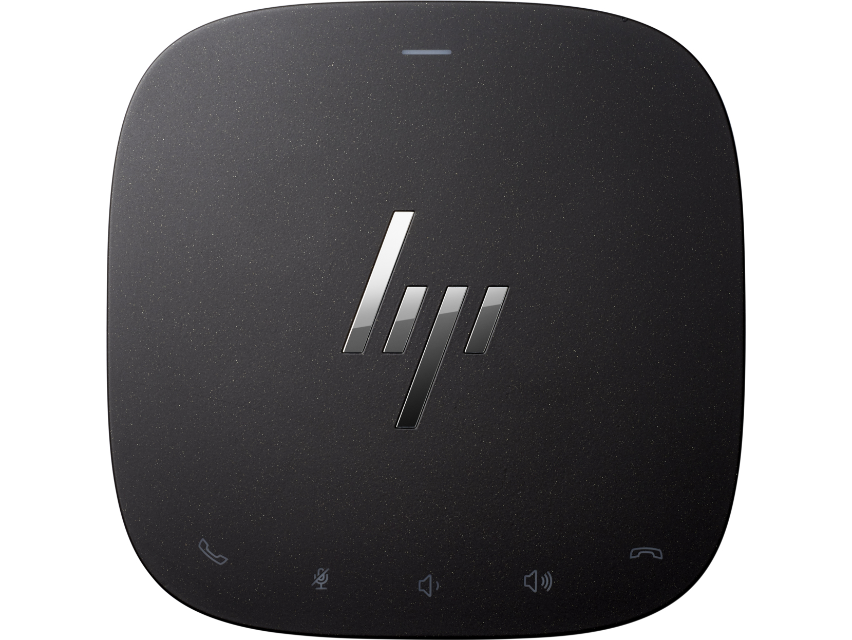 Un dispositivo HP nero, ovale, con il logo HP e pulsanti touch sulla superficie.
