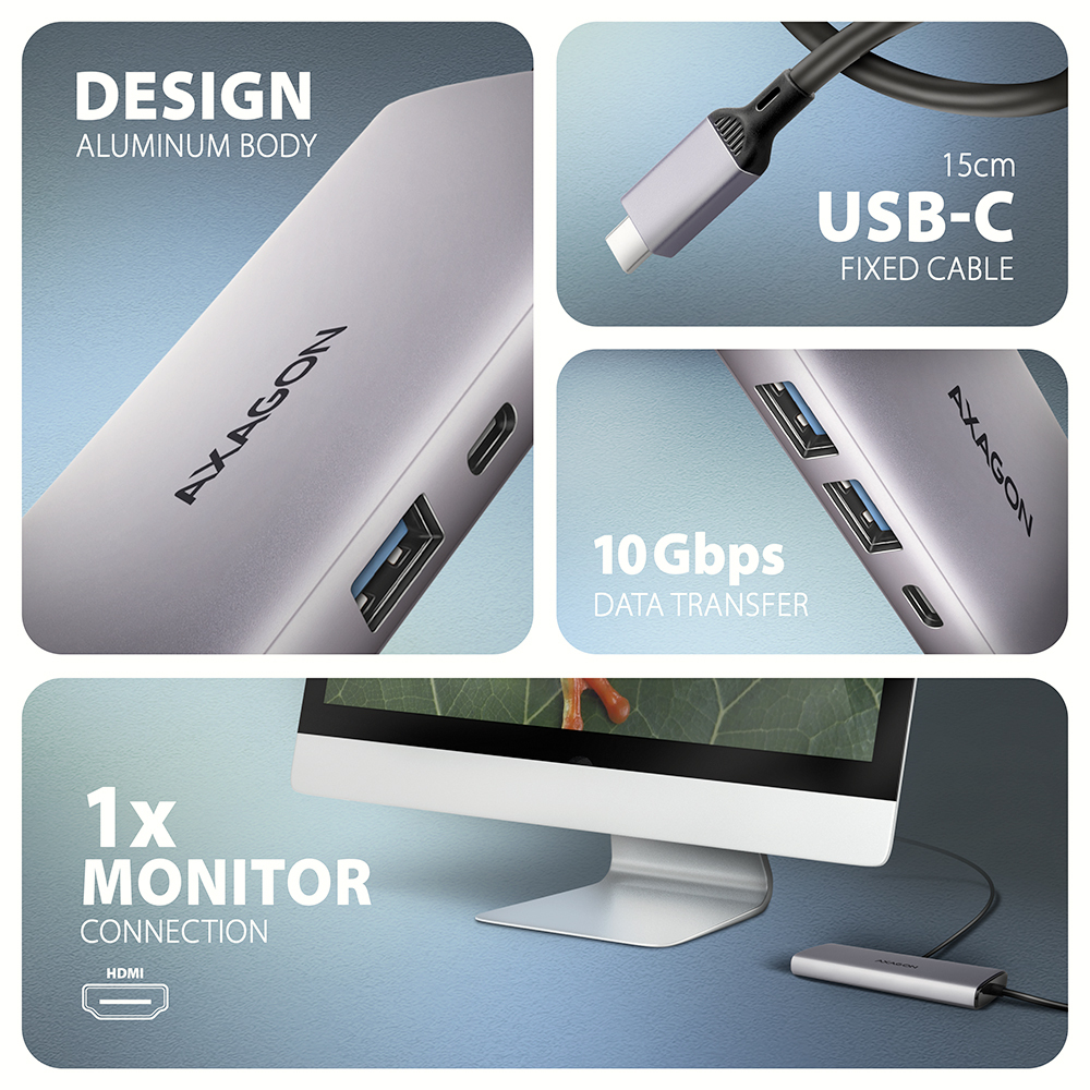 Un hub con cavo USB-C, porte USB e connessione HDMI.