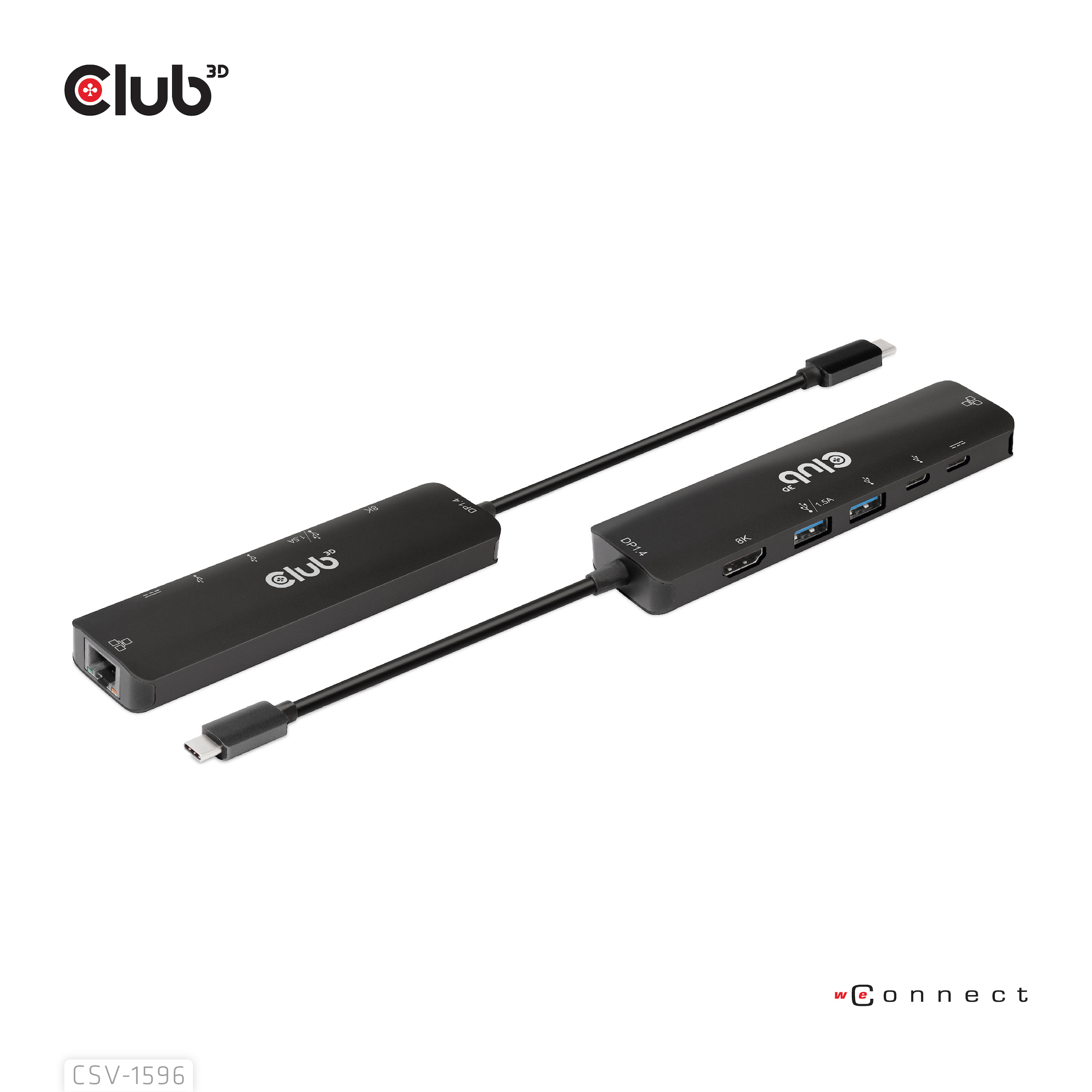 Due hub USB-C neri con più porte. Il logo 'Club' è visibile su ogni hub.