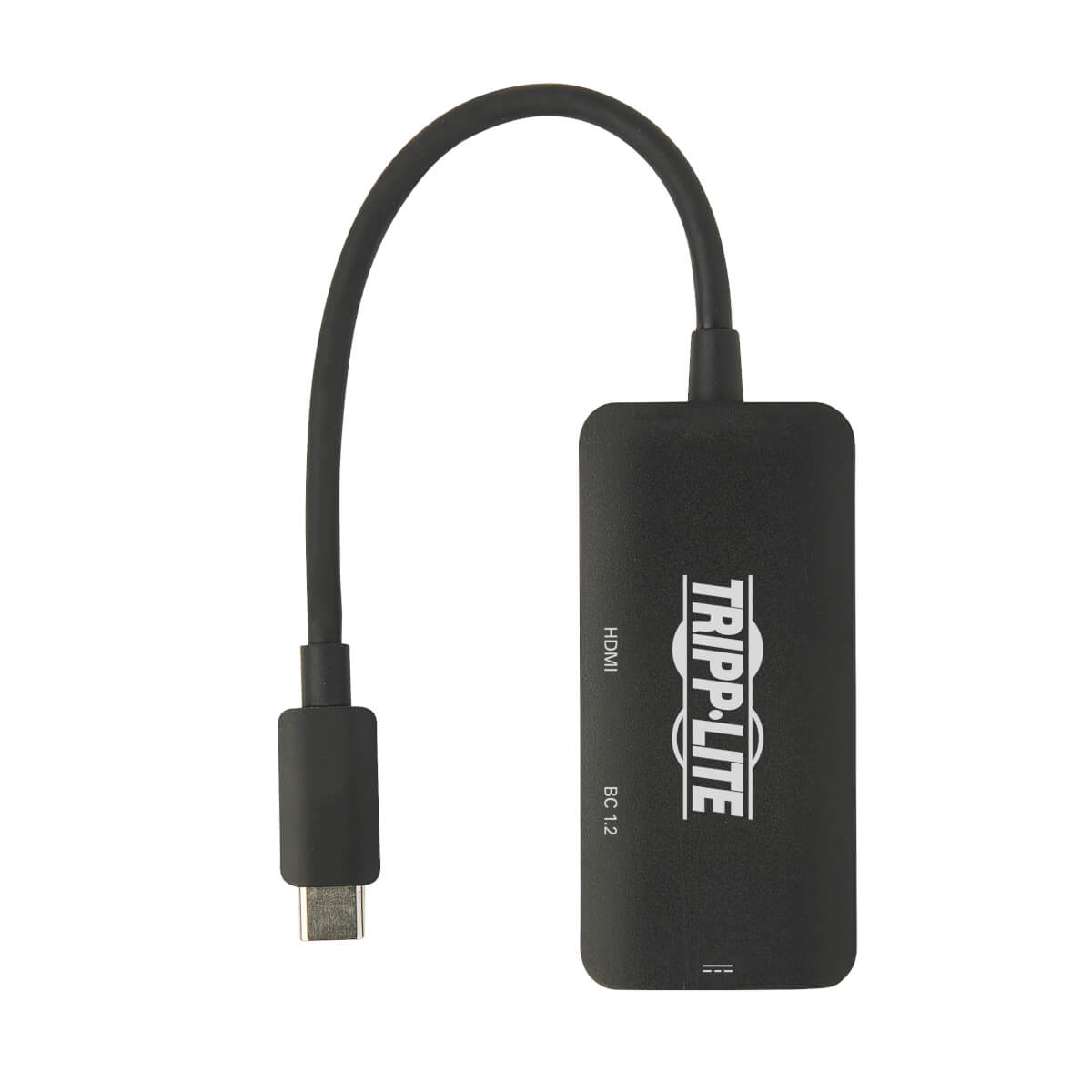Un adattatore da HDMI a USB-C, nero, con il logo Tripp Lite.