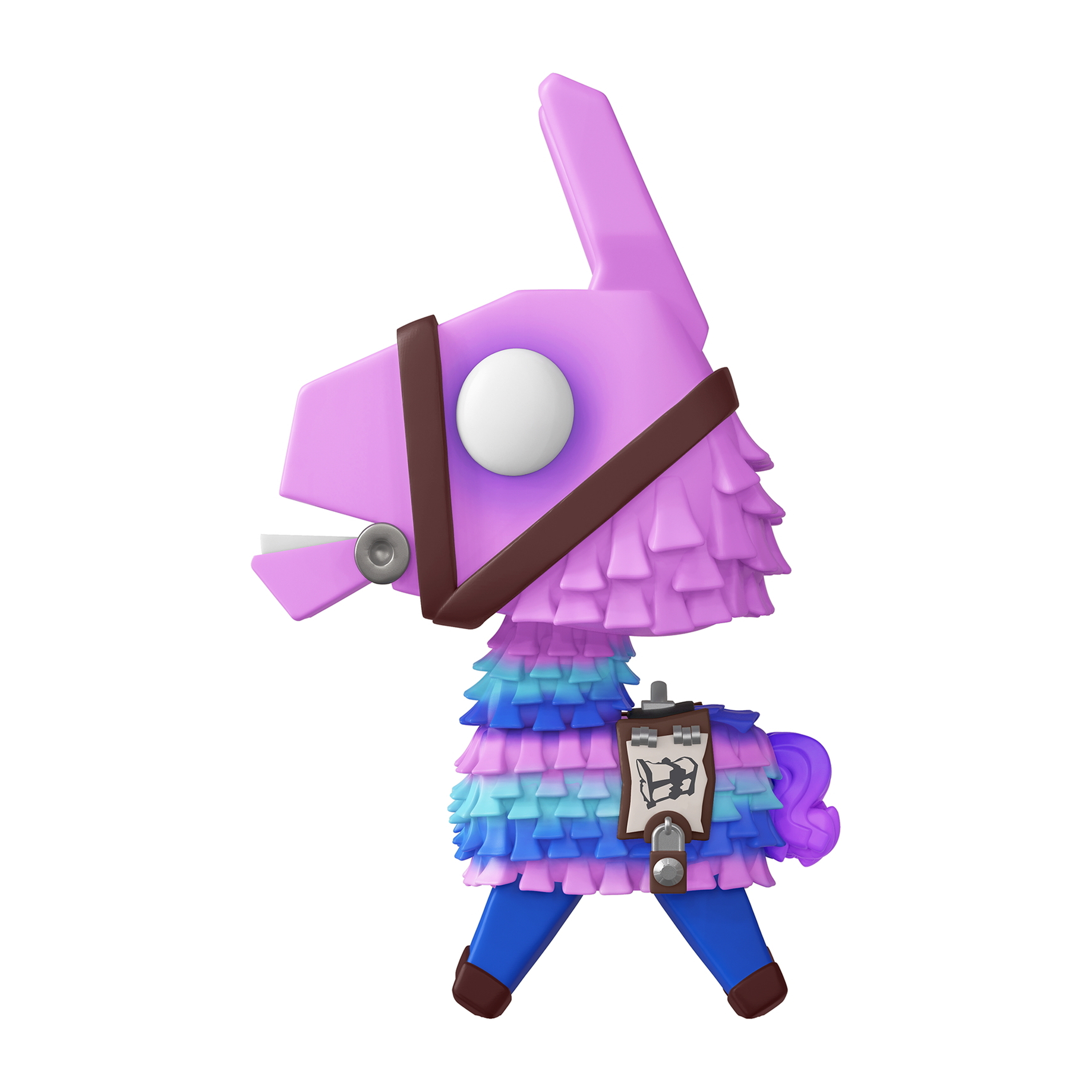 Una statuina di lama viola con dettagli marroni. È un personaggio di Fortnite su sfondo bianco.