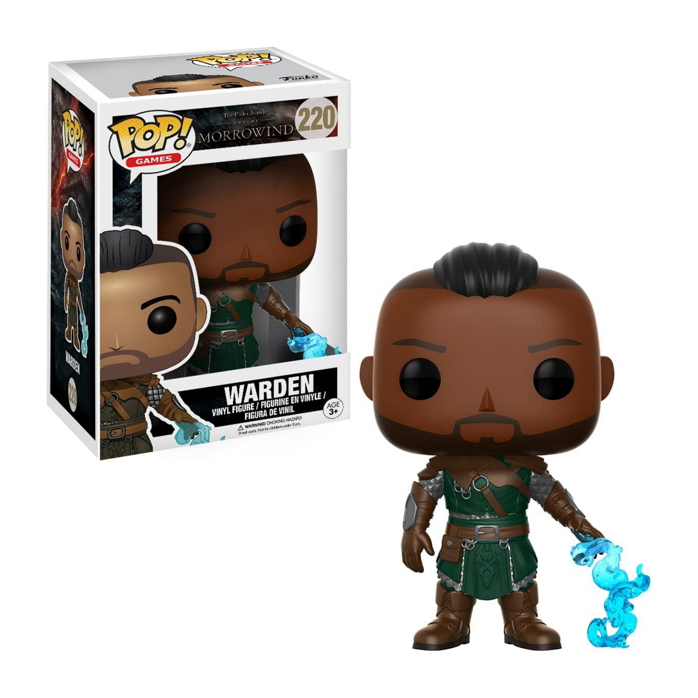 Eine Funko Pop Figur von Warden aus dem Spiel Morrowind, mit einer Box links.