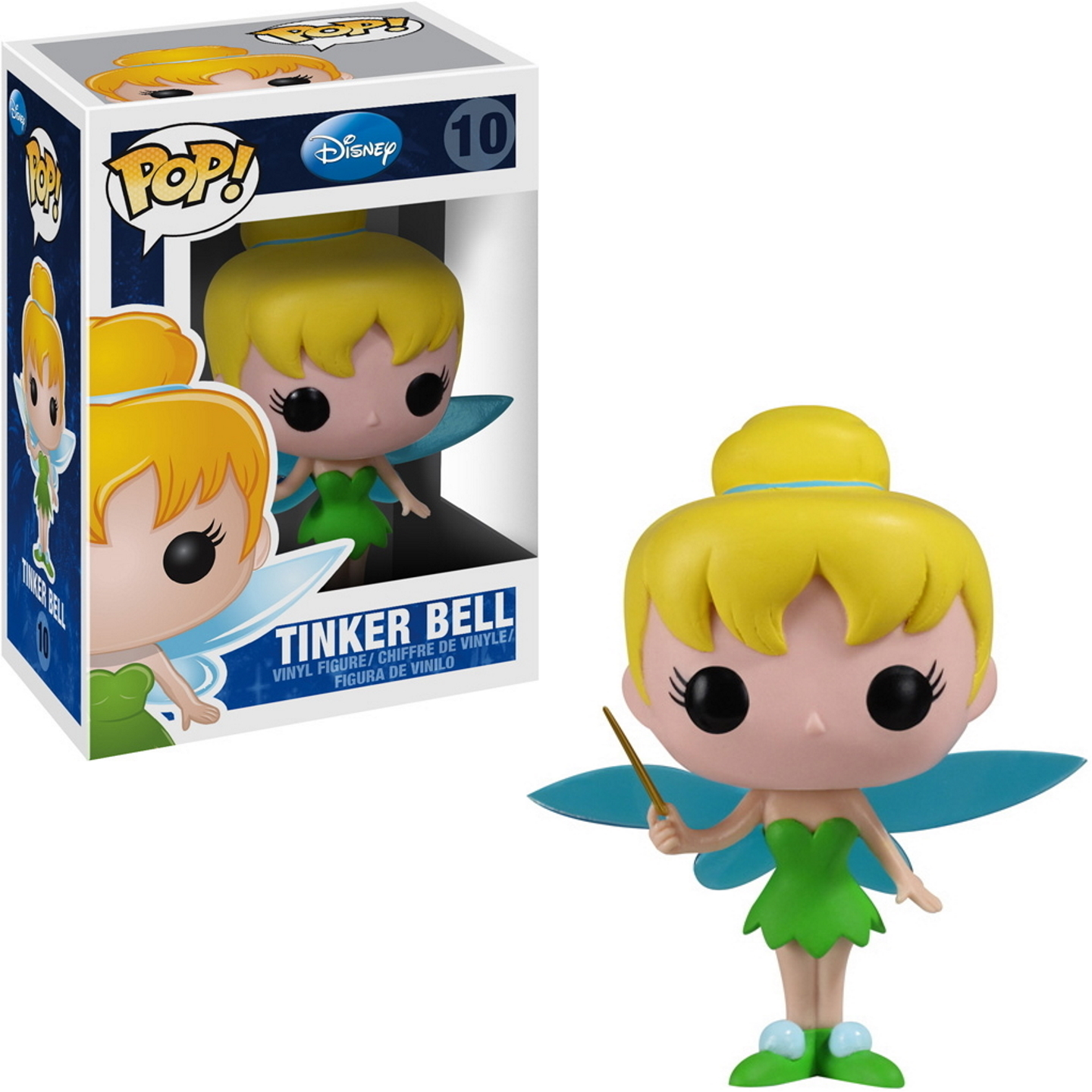 Eine Tinkerbell-Figur aus der Pop!-Serie von Disney. Sie befindet sich in einer Box und als separate Figur.