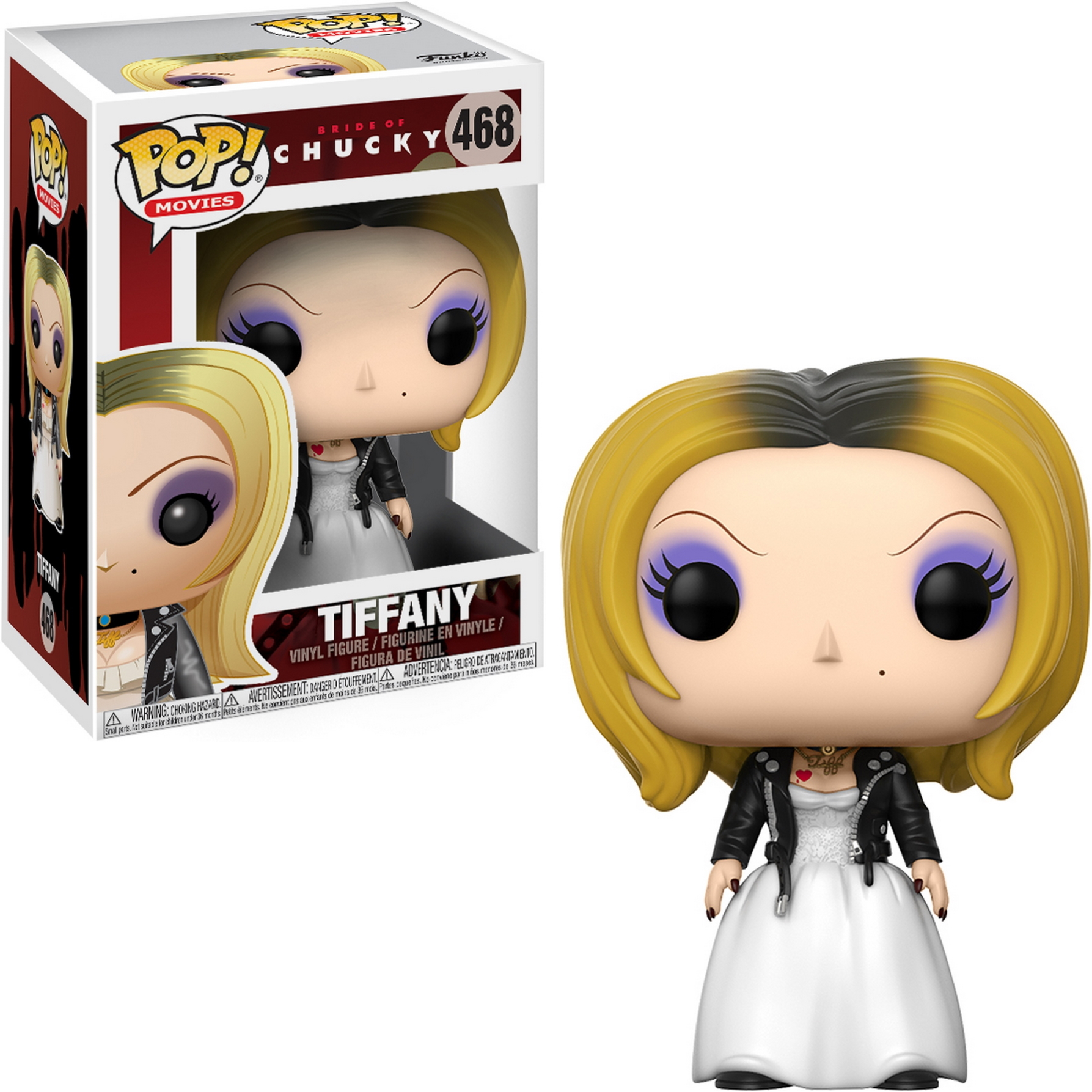 Funko Pop di Tiffany da Bride of Chucky. La statuetta è in una scatola.