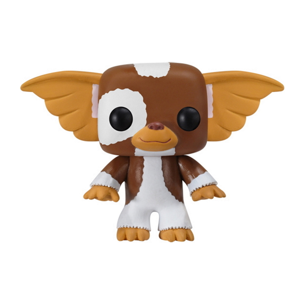 Eine Gremlin-Figur. Es hat braunes Fell mit weißen Flecken und große Ohren. Es ist ein Spielzeug.