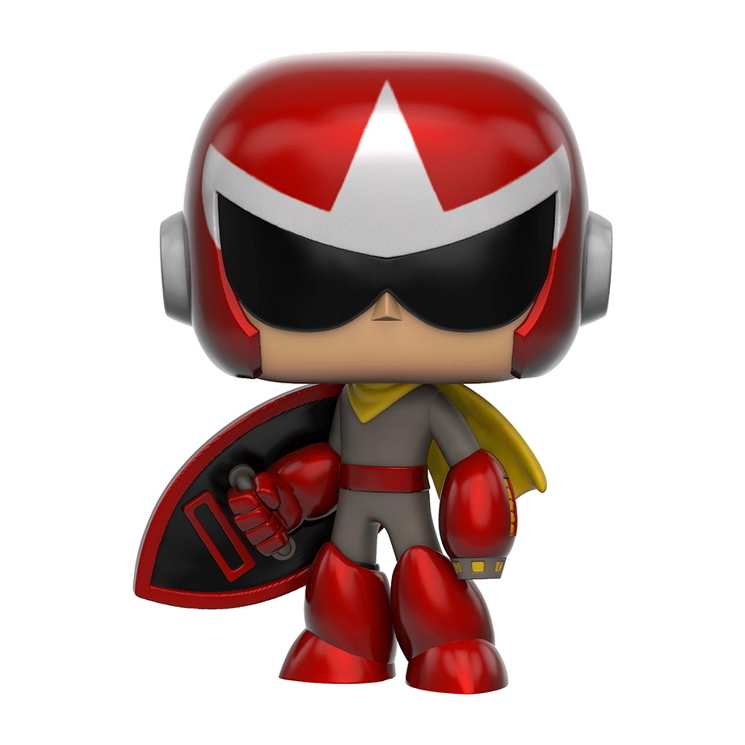 Figurka Funko Pop czerwono-białego superbohatera. Białe tło.