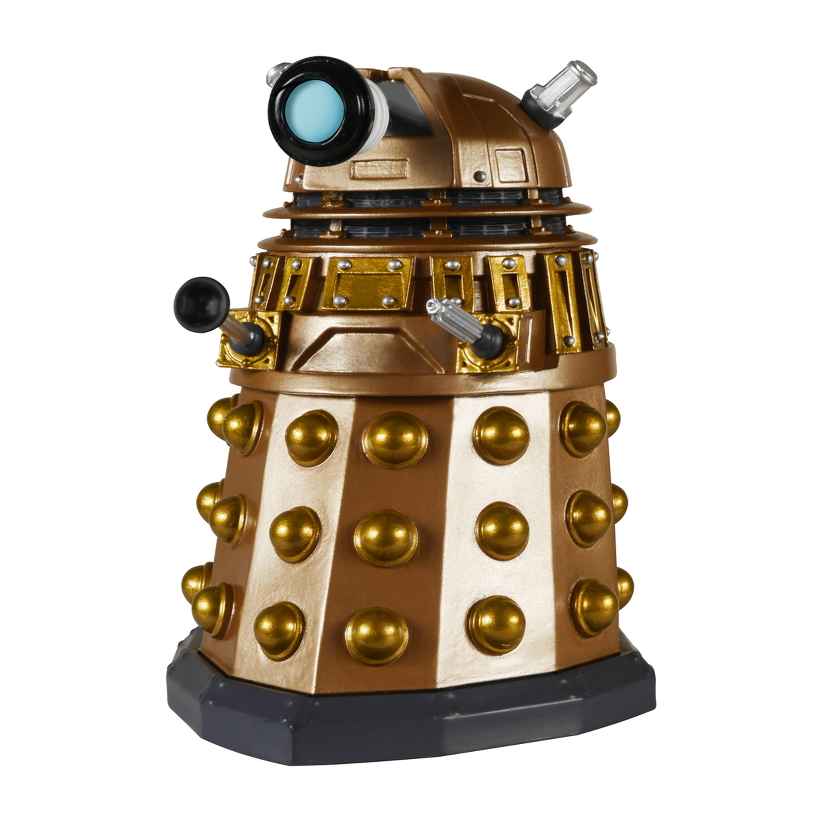 Eine gold-braune Dalek-Figur mit einem einzelnen Augenschaft.