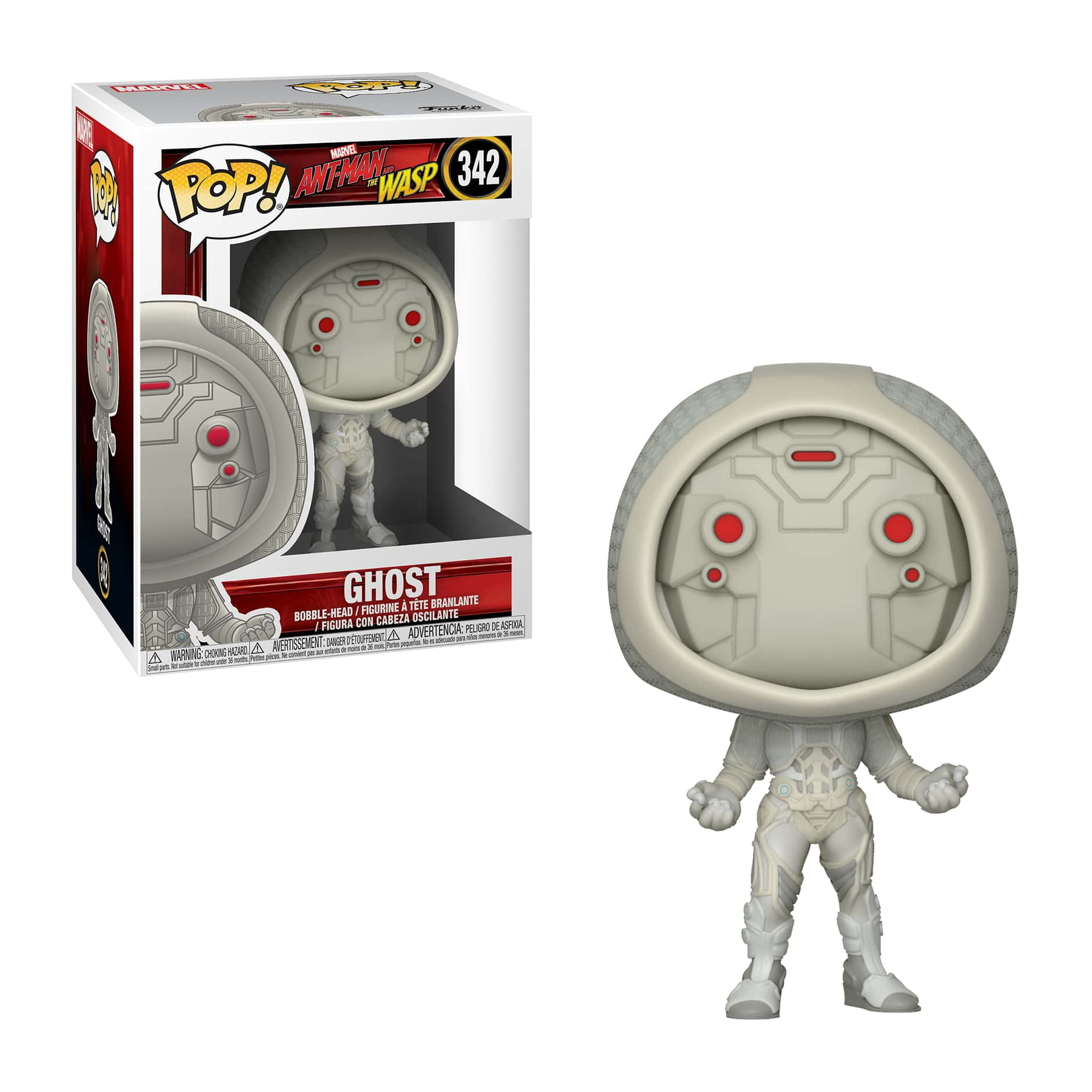 Ghost Funko Pop! Figur in einer Box. Weiße Figur, grauer Helm, rote Augen und eine Box mit dem Pop-Namen.