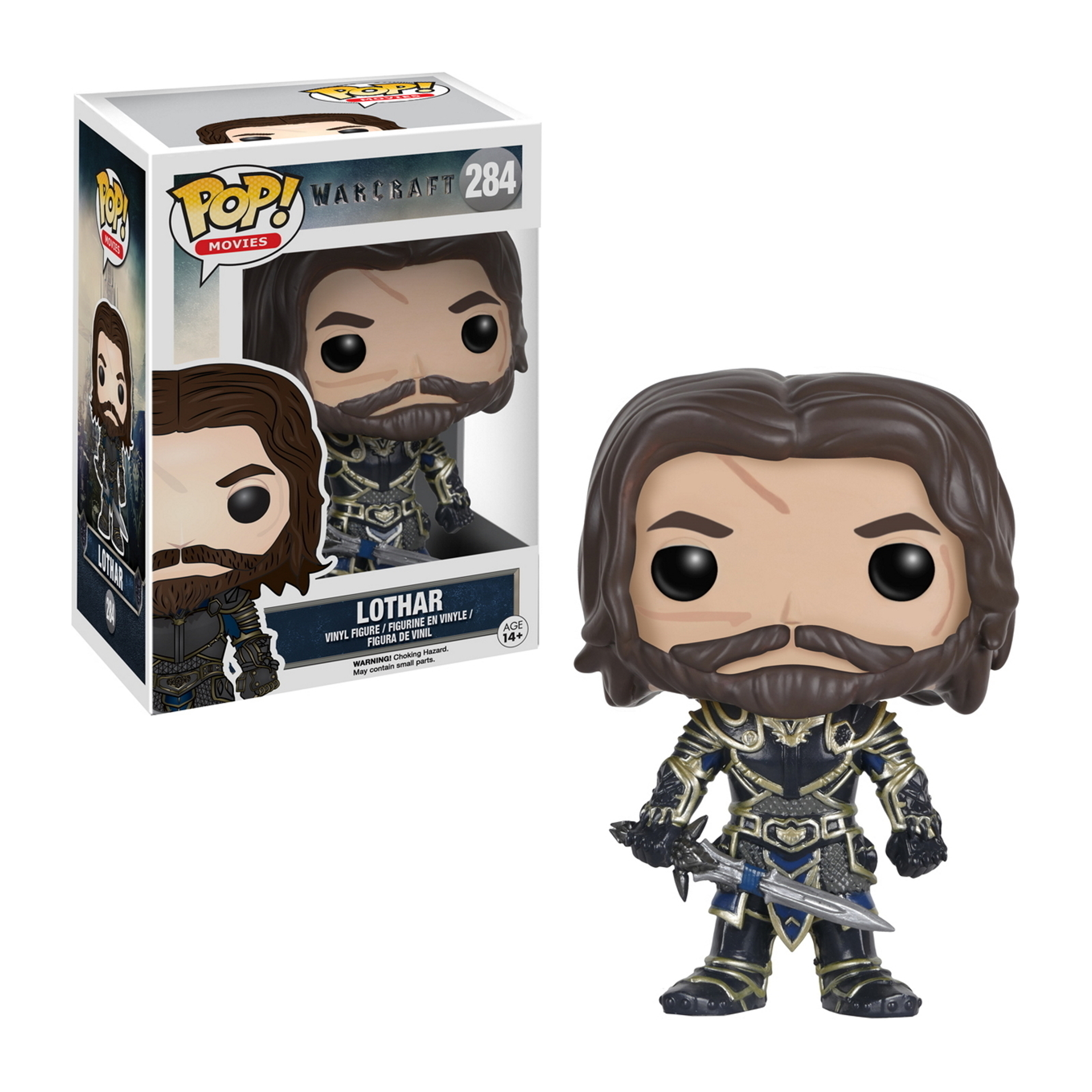 Figura Lothar Funko Pop in scatola. La figura indossa un'armatura e tiene una spada. Capelli castani, barba.