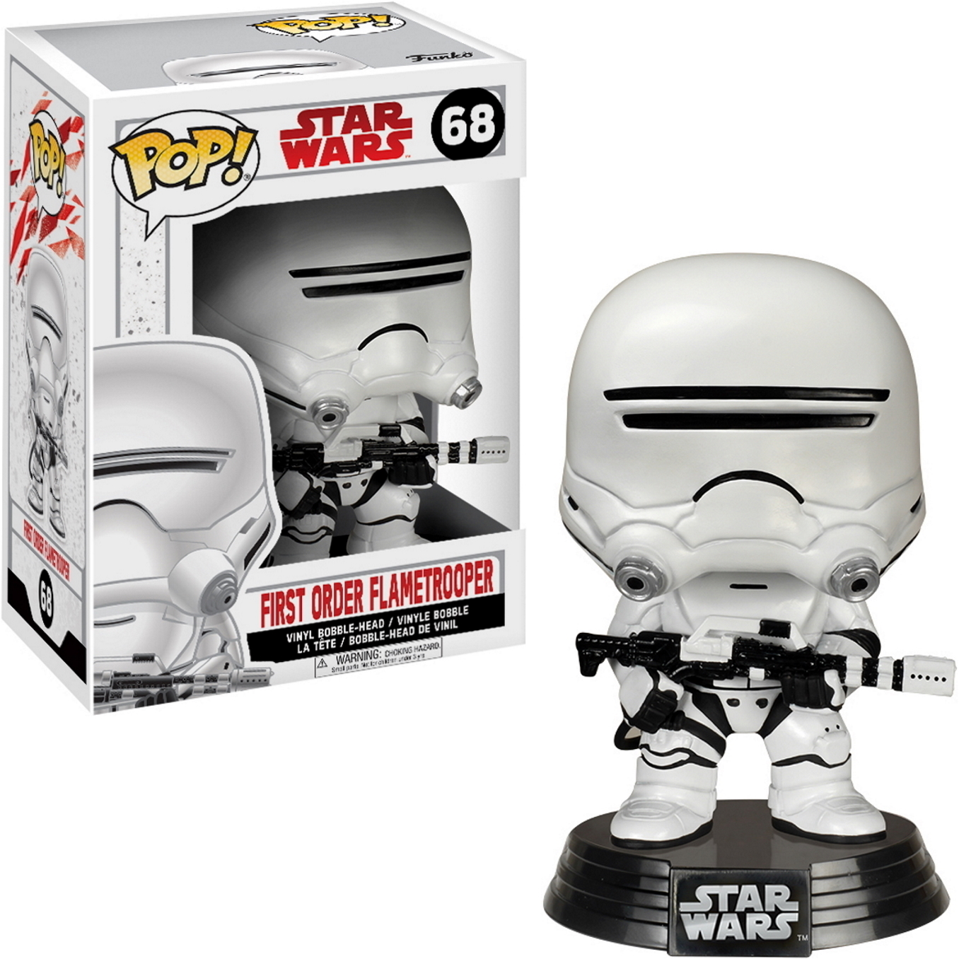 Star Wars First Order Flametrooper Funko Pop Figur in und aus der Box.