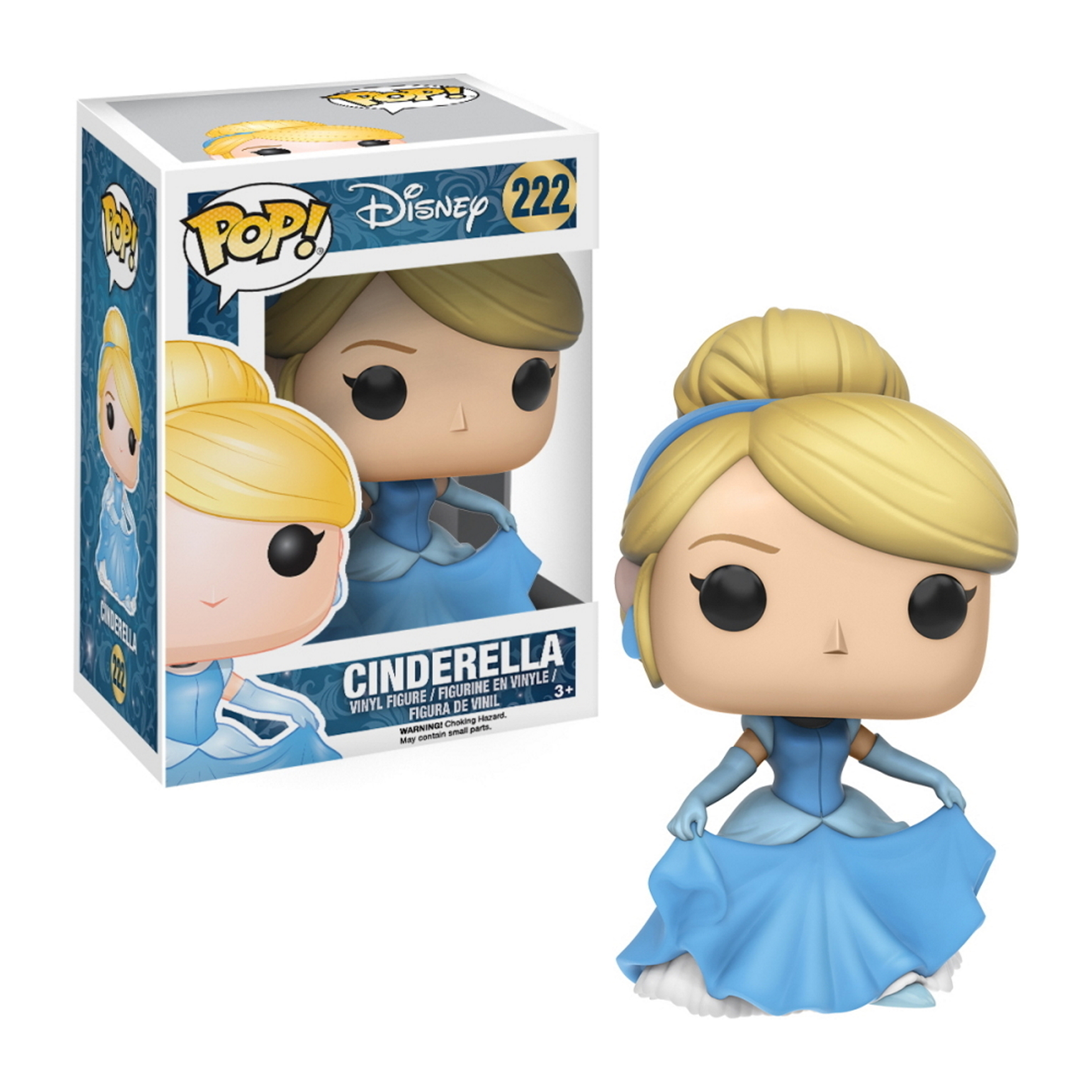 Cinderella Funko Pop Figur in Box. Blondes Haar, blaues Kleid. Box zeigt das Figuren-Bild.