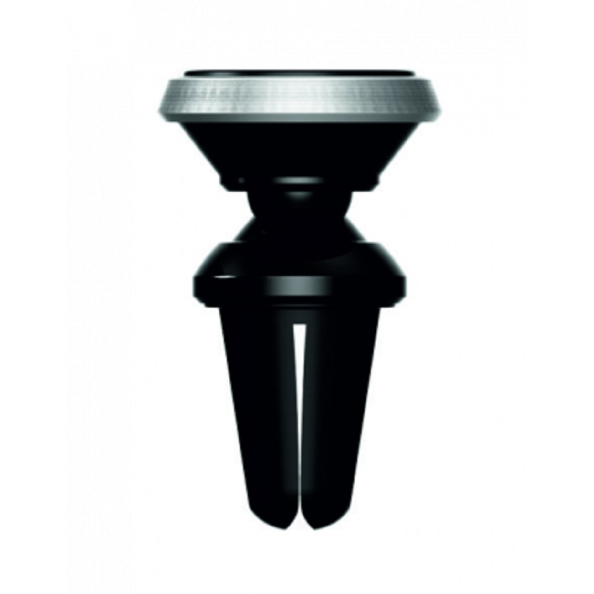 Schwarze Kfz-Lüftungs-Telefonhalterung, silberne Zierleiste.