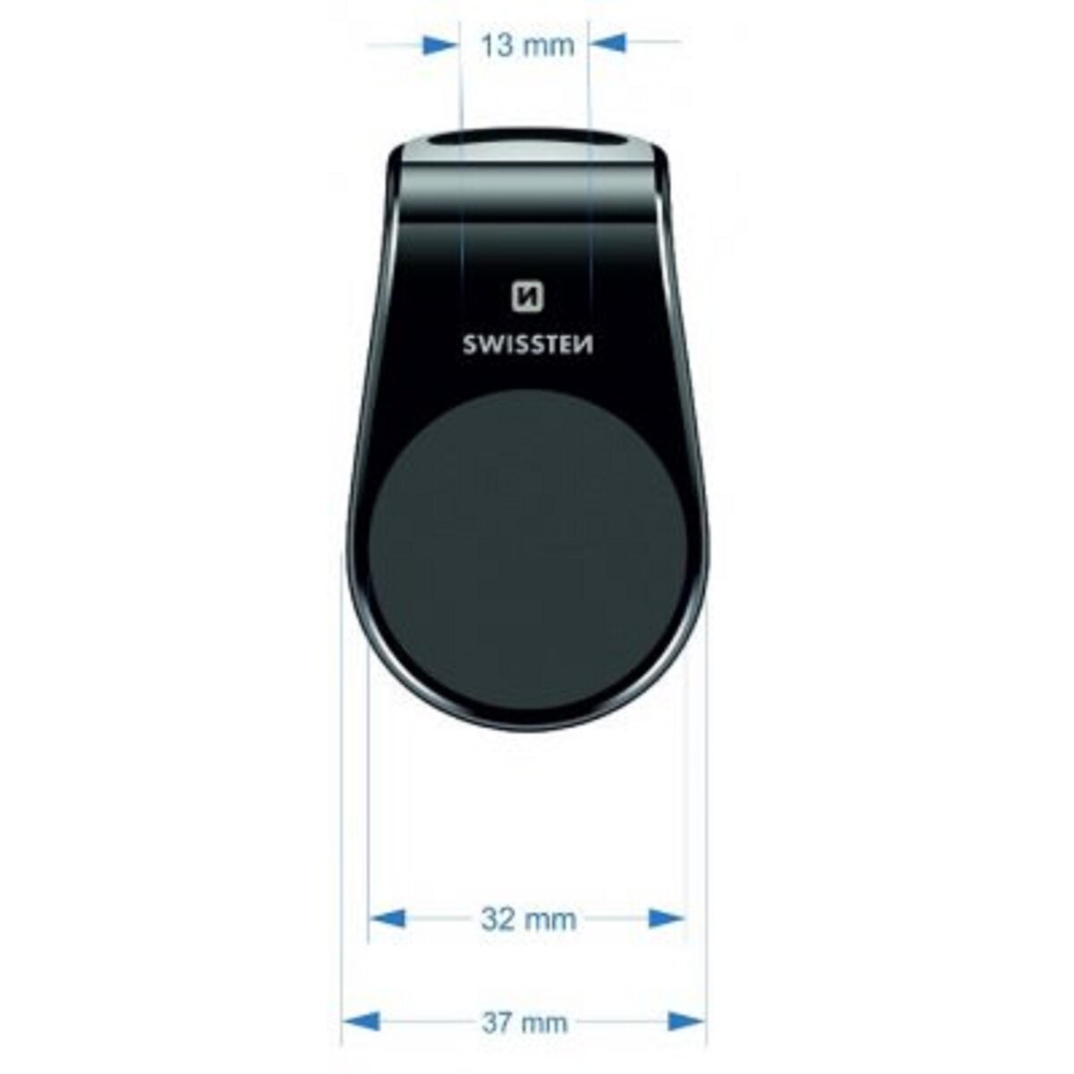 Schwarzer Autotelefonhalter mit Maßen: 32mm, 37mm und 13mm.