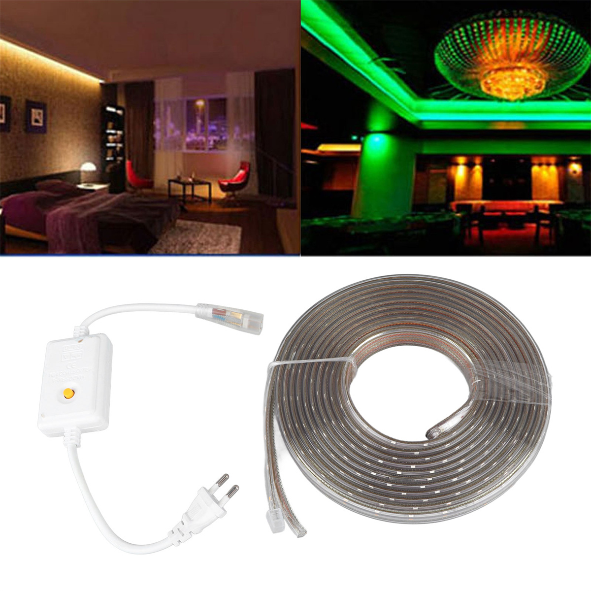 Innenbeleuchtung mit LED-Streifen. Zeigt Raum- und Deckenbeleuchtung sowie Strom- und Anschlussdetails.