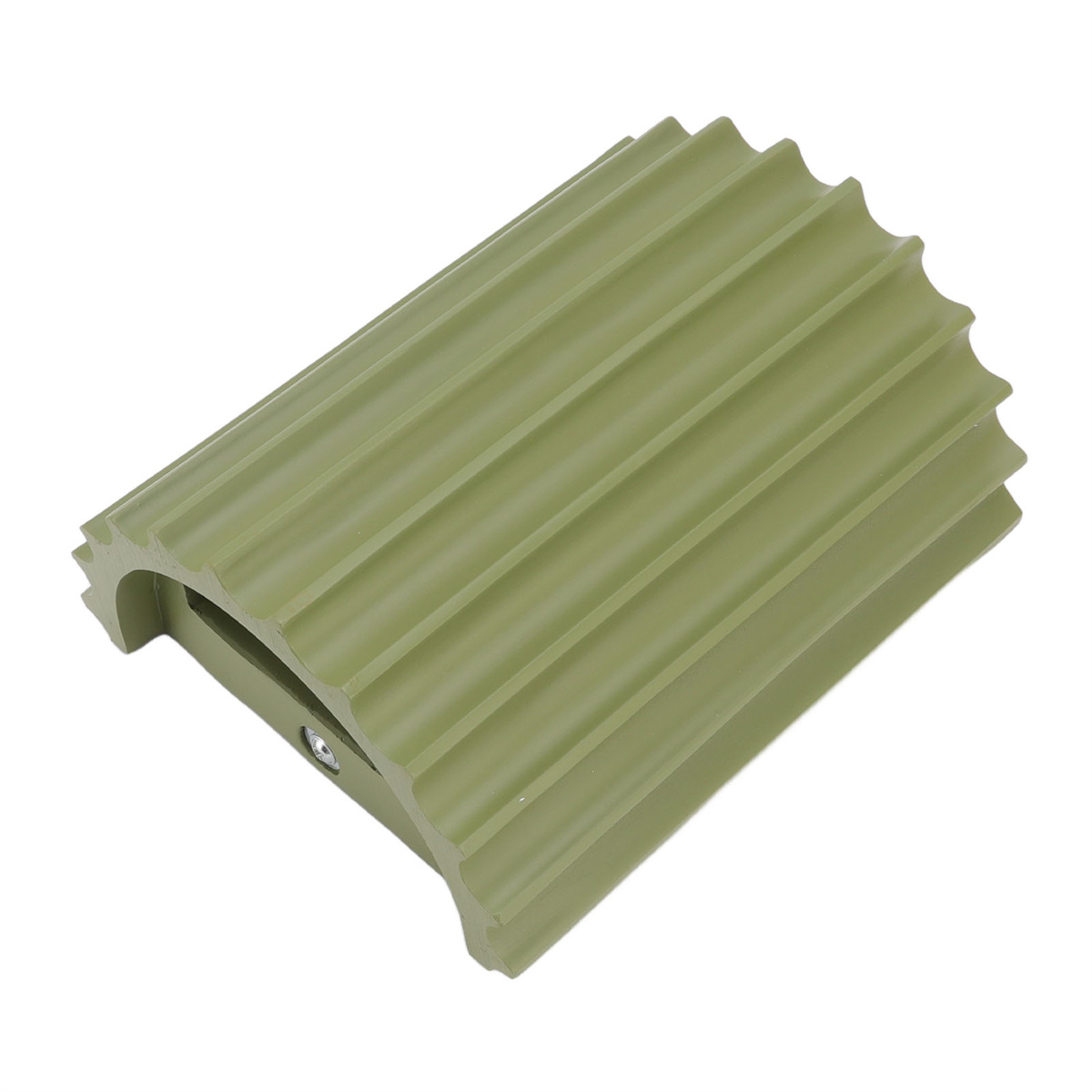 Ein grüner, gerippter Türstopper aus Kunststoff.