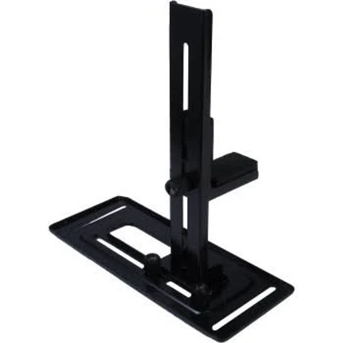 Zwarte beugel met basis en verstelbare verticale arm. Geïsoleerd op wit.