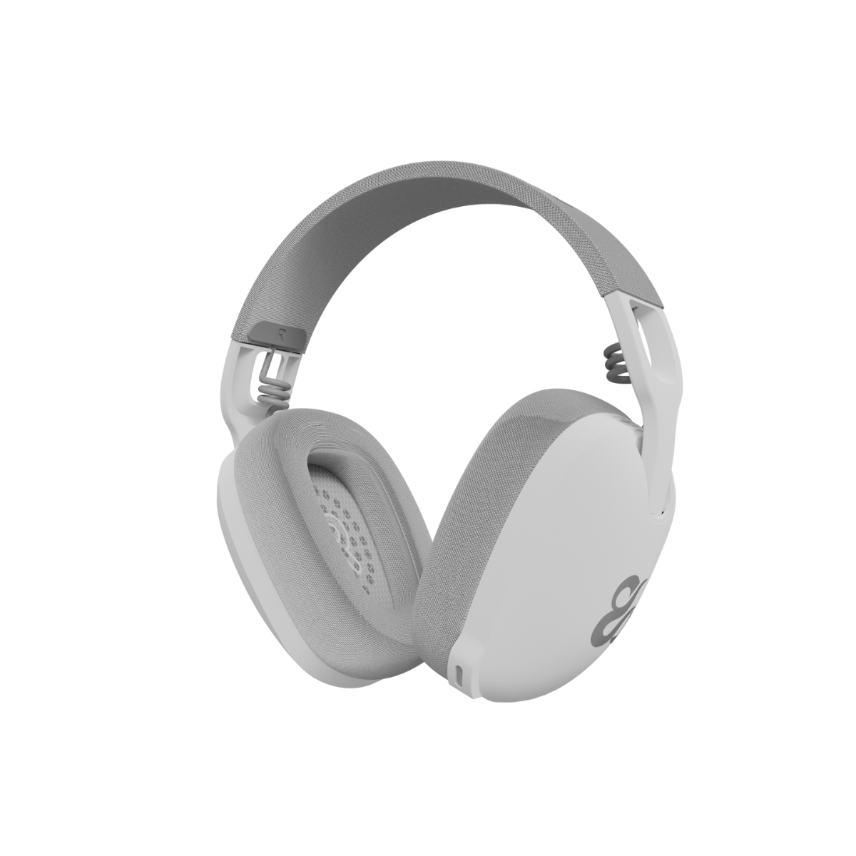 Cuffie bianche e grigie. Design over-ear, con archetto grigio. I padiglioni sono grigi.