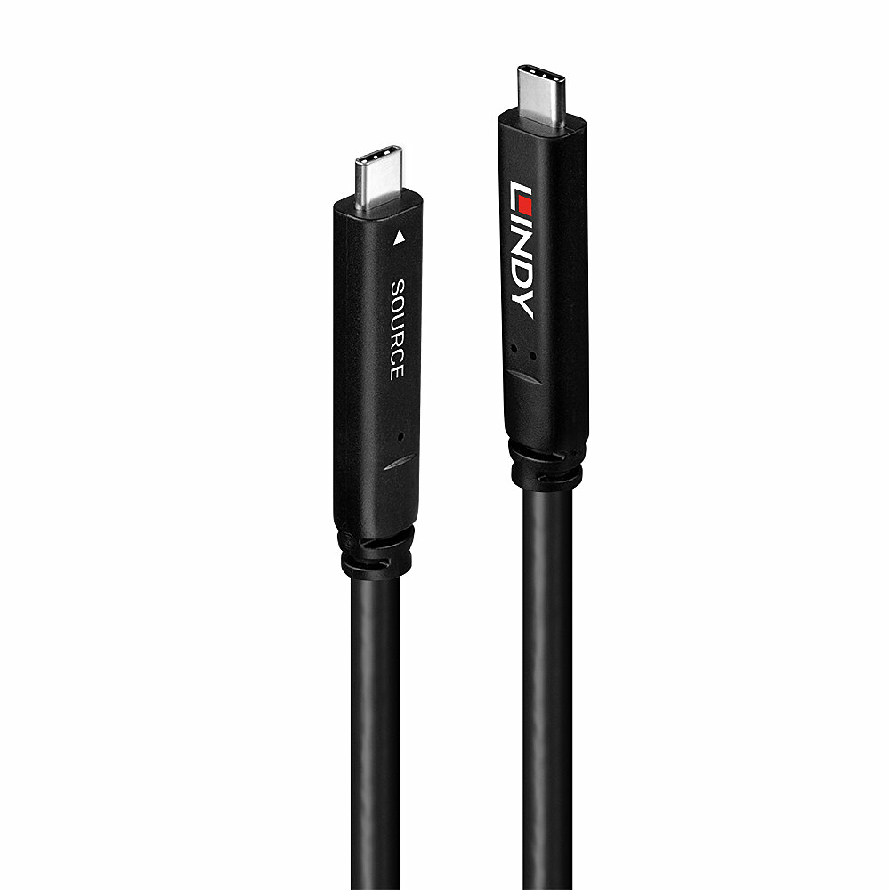 Câbles USB-C noirs avec connecteurs, l'un étiqueté SOURCE, sur fond blanc.
