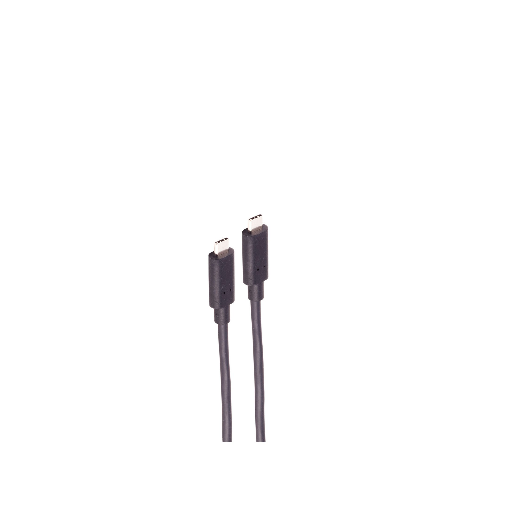 Due cavi USB-C neri, angolati verso lo spettatore. Sfondo bianco.