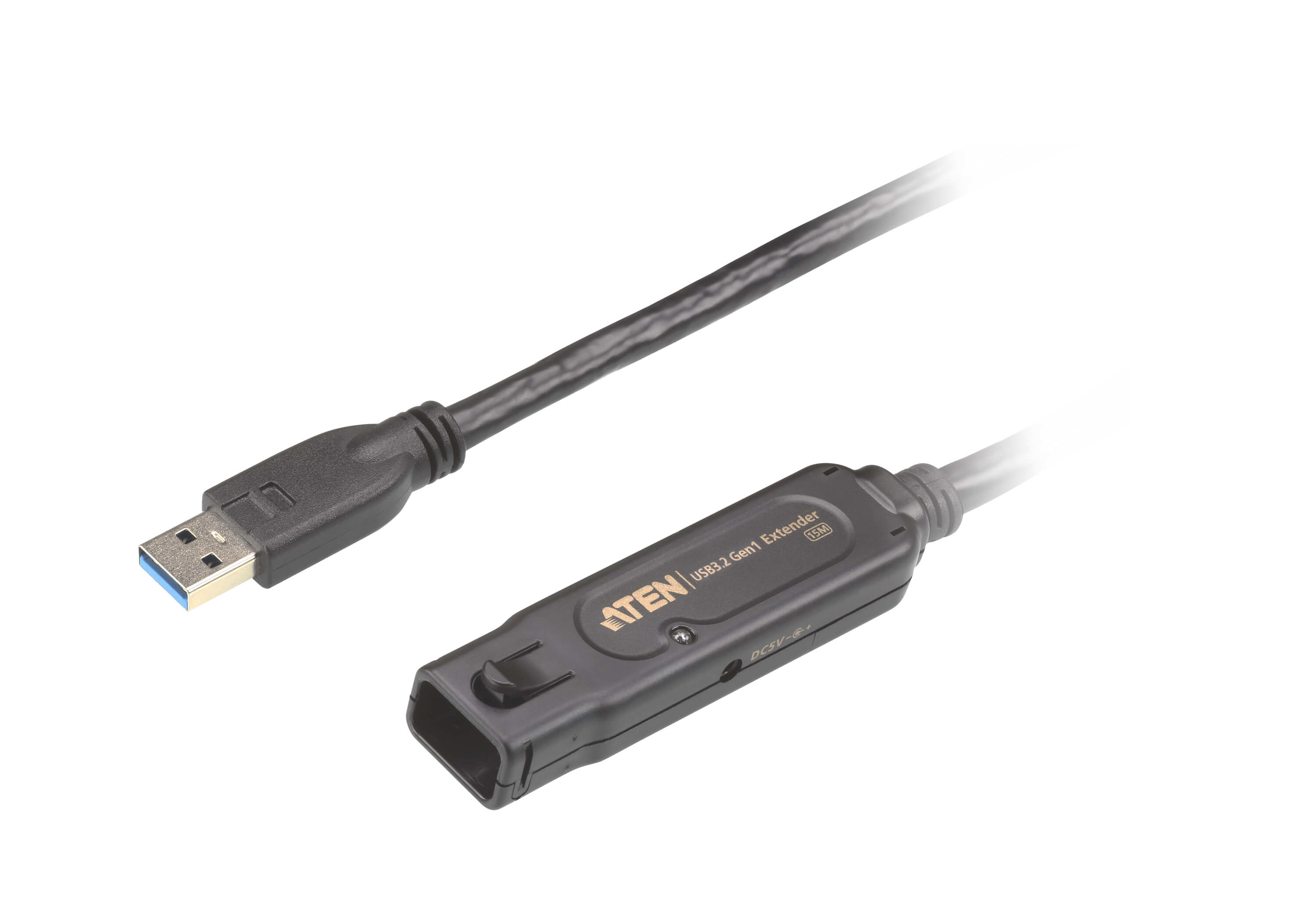 Cavo di prolunga USB con connettore maschio e femmina. Cavo nero.