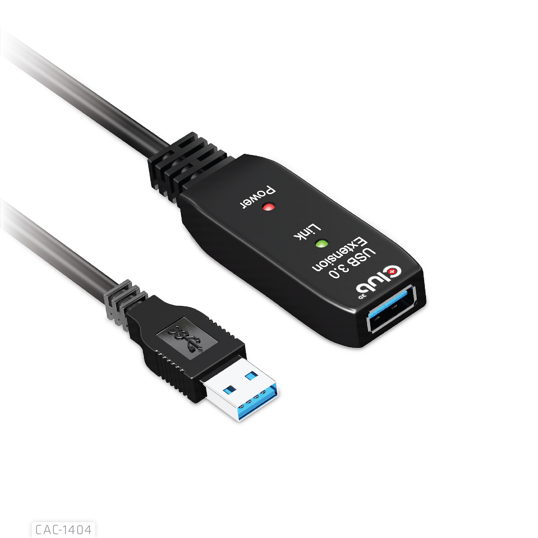 Cavo USB nero con connettore USB-A e blocco, con estensione USB 3.0, sfondo bianco.