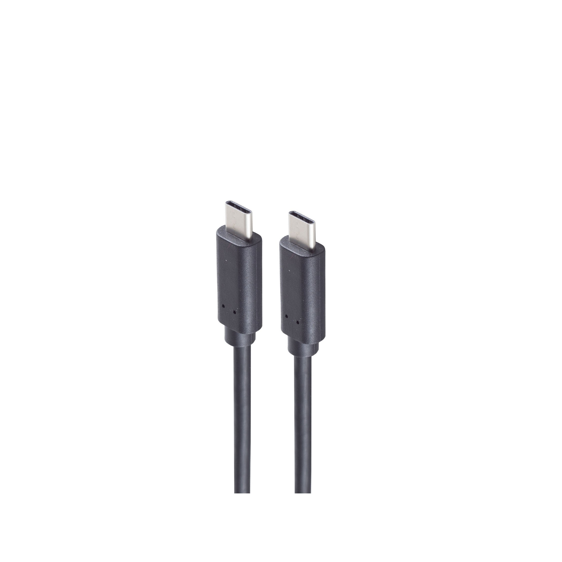 Due cavi USB-C neri con connettori, su sfondo bianco.
