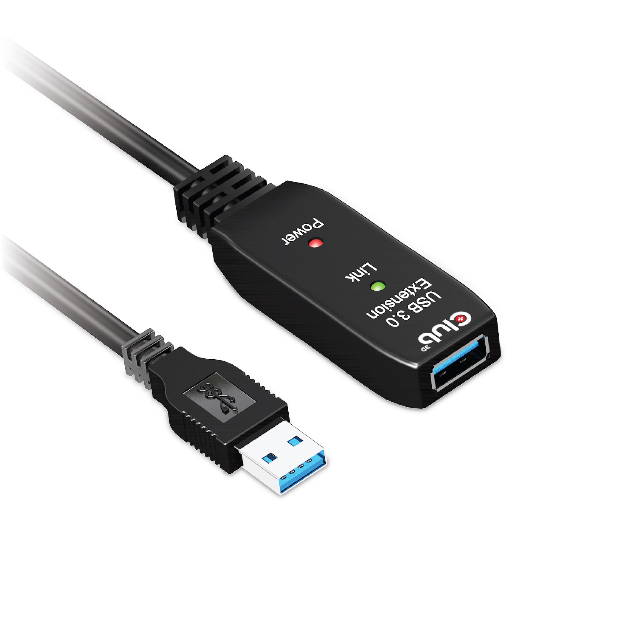 Cavo di prolunga USB 3.0 nero con connettore maschio e femmina.