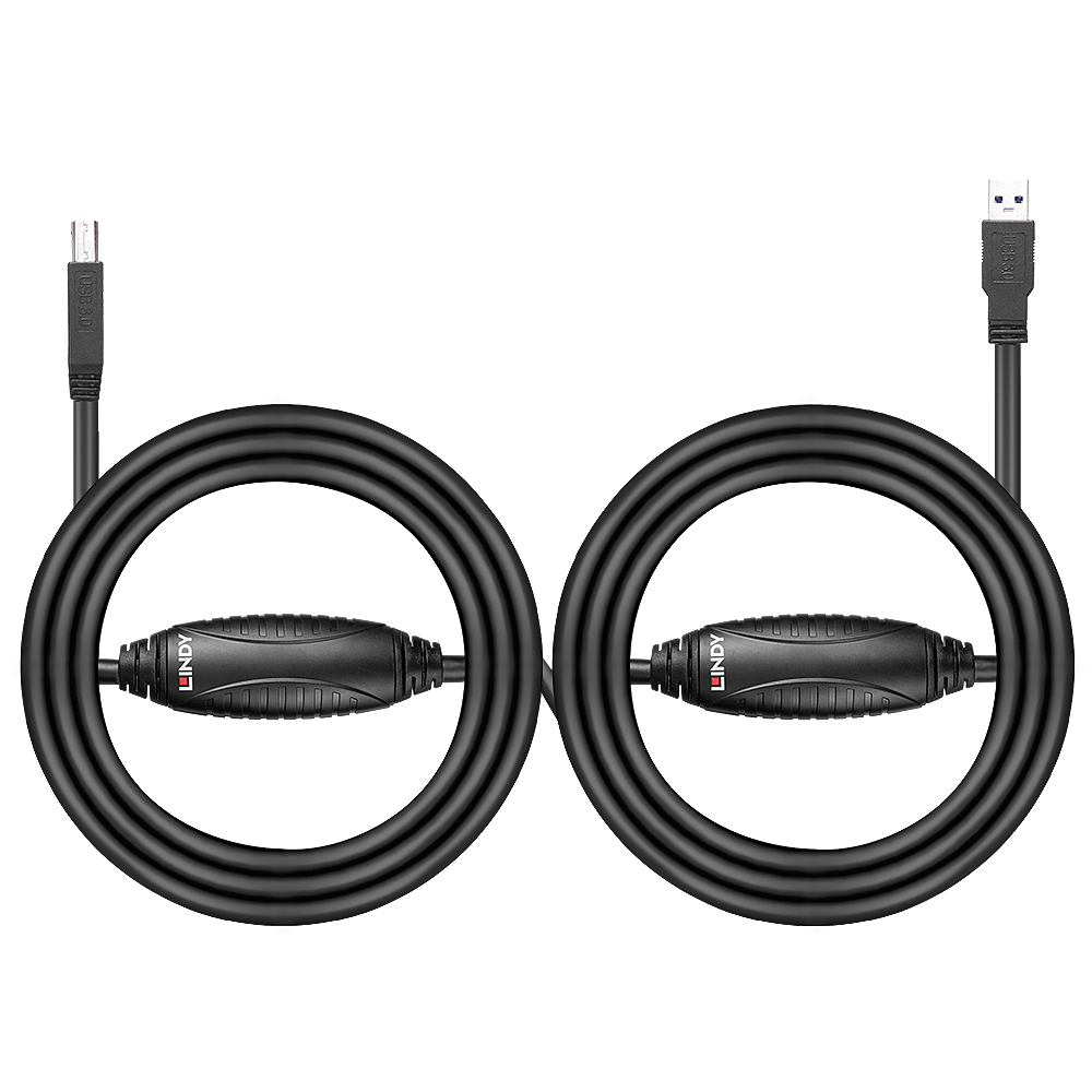Zwarte USB-verlengkabel in een achtvorm.