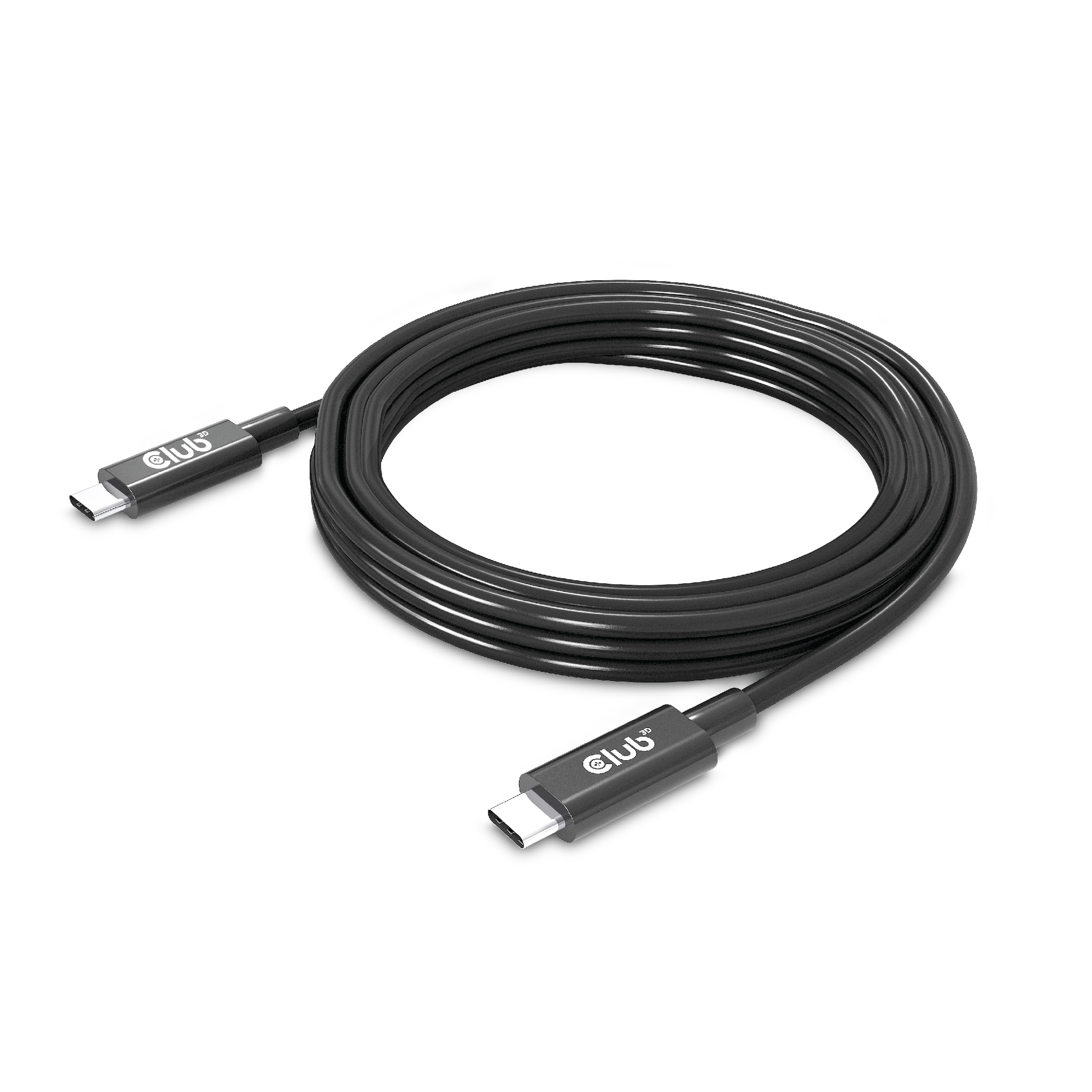 Cavo USB-C nero con logo Club sui connettori.