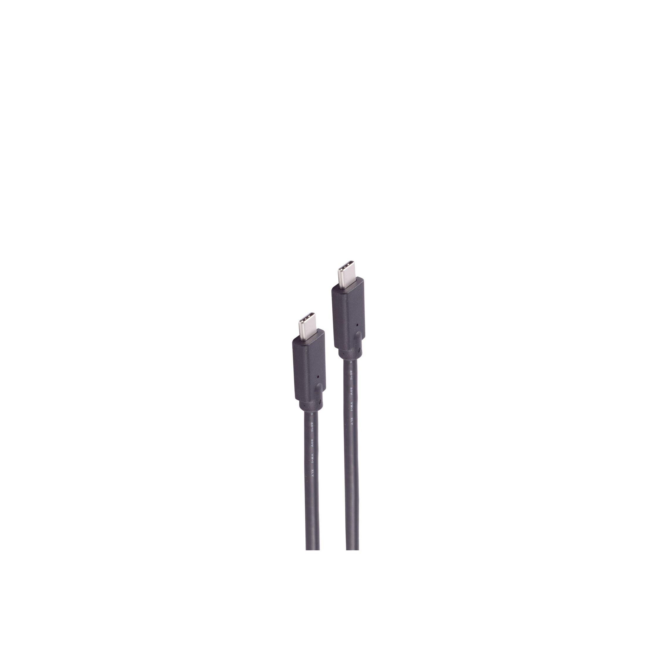 Due cavi USB-C neri, paralleli, su sfondo bianco. Entrambi i connettori sono visibili.