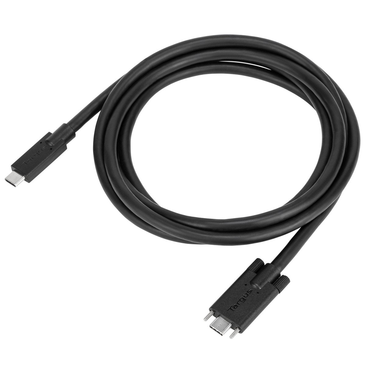 Cavo USB-C Targus nero con due connettori USB-C. Il cavo è curvato a forma di anello.