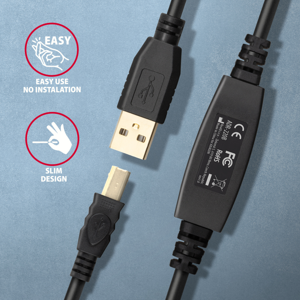 Primo piano di un cavo USB con connettori USB-A e micro-USB, con icone di facile utilizzo.