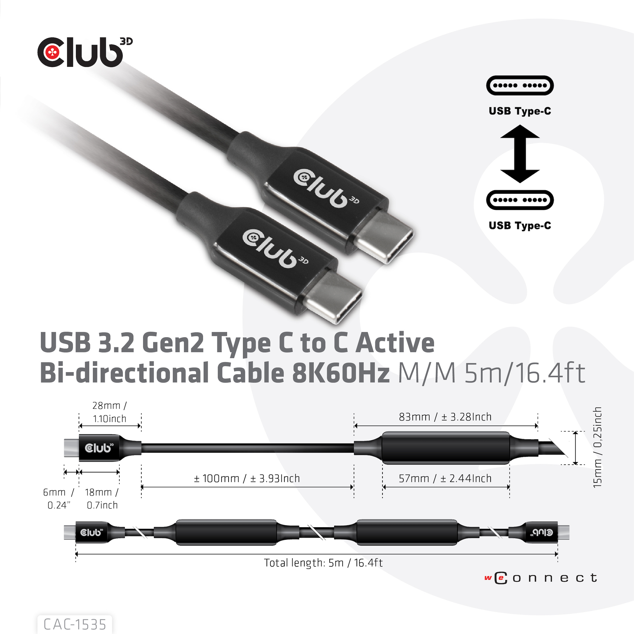 Twee zwarte USB-C-kabels met connectoren en tekst, op een witte achtergrond met diagrammen.