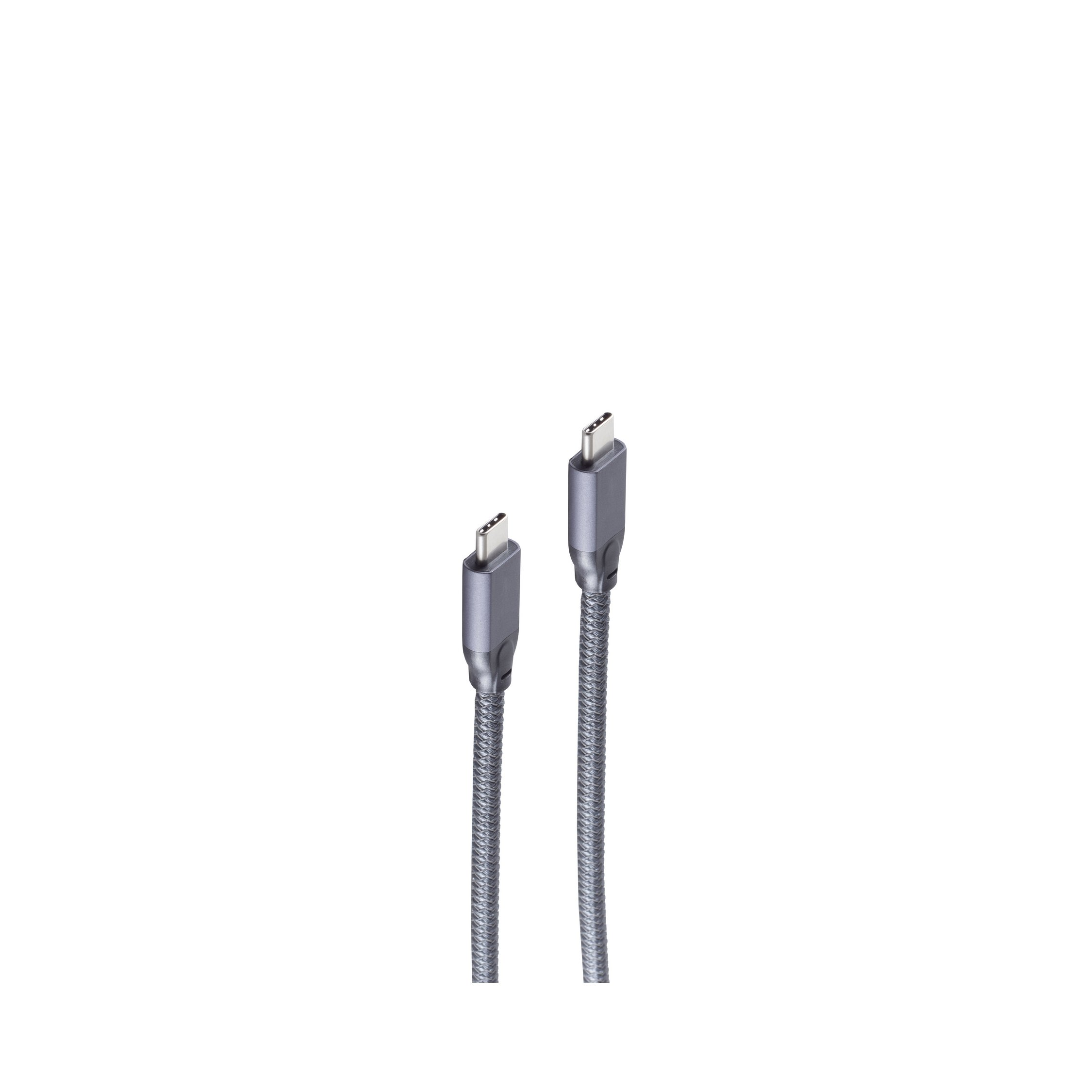 Due connettori USB-C su sfondo bianco, angolati e nella stessa direzione.