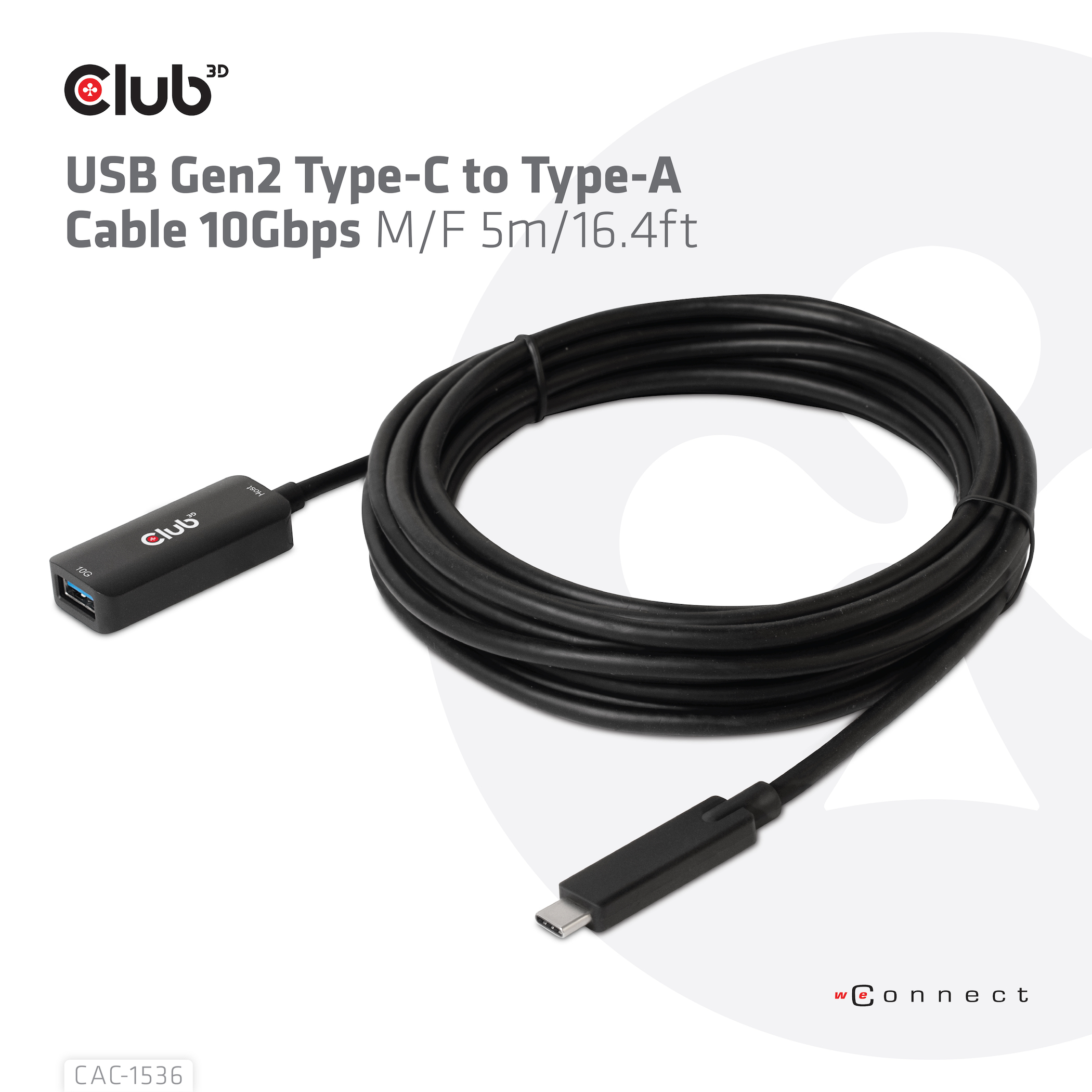 Black USB cable with USB-C and USB-A connectors on a white background. Cable is coiled.