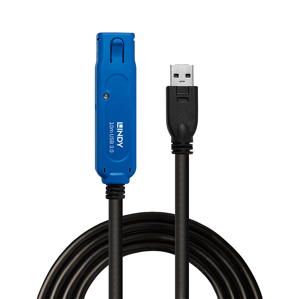 Câble USB noir avec une partie d'extension bleue. Le câble possède un USB-A et un port USB standard.