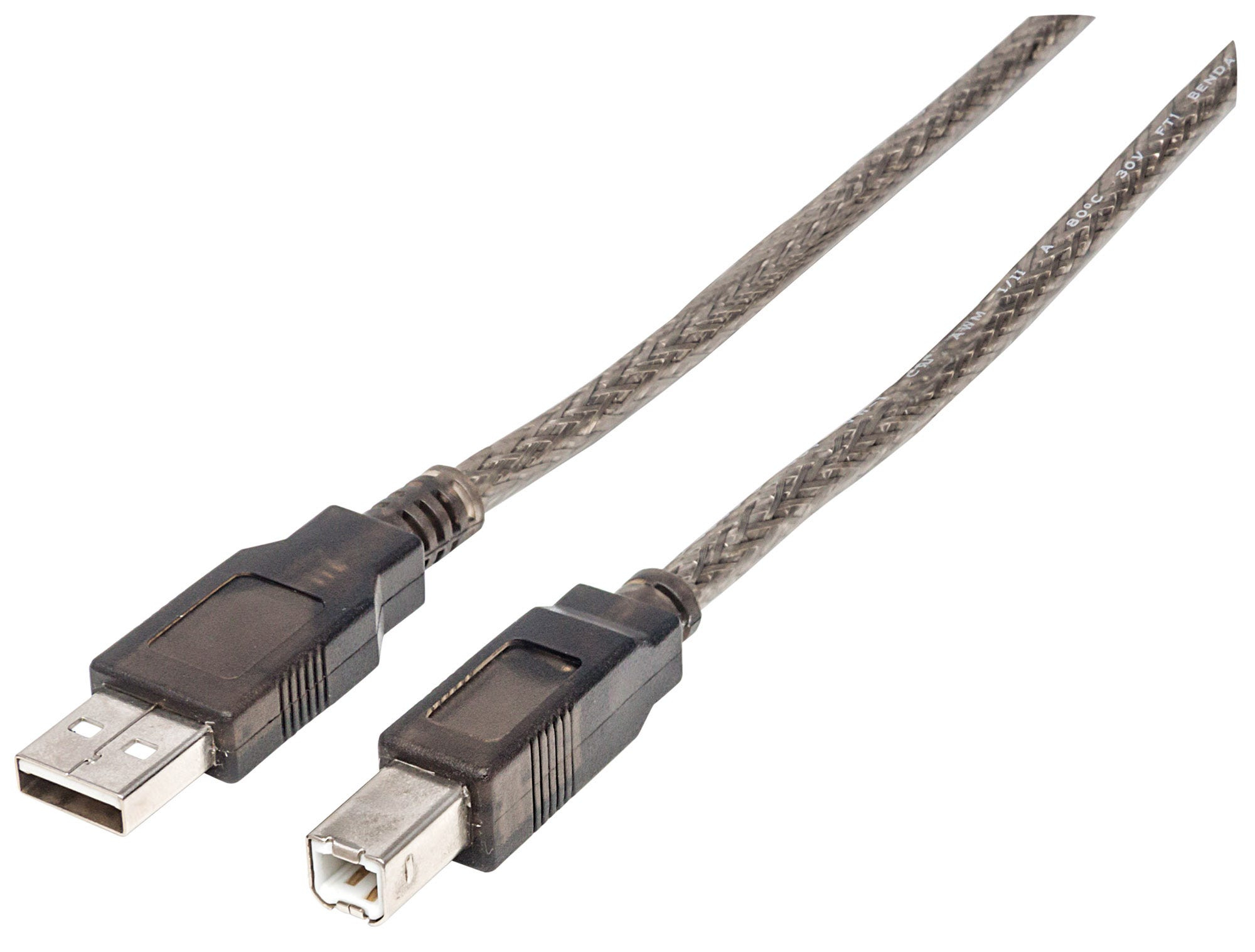 Cavo USB con connettori USB-A e USB-B. Cavo intrecciato.